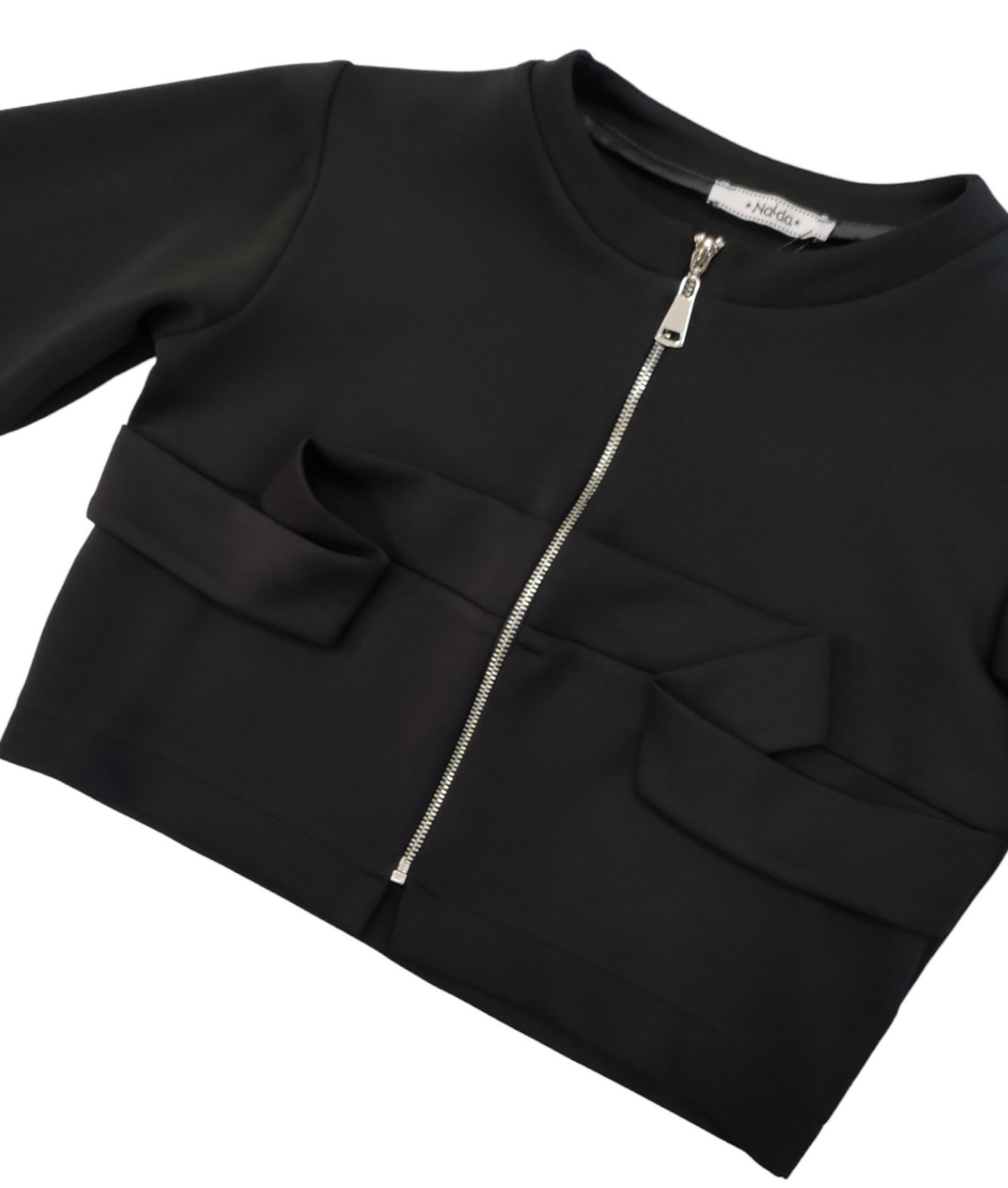 Giacchino Nero Cropped in Jersey Scuba con Zip Naida Ragazza Taglie 34-44