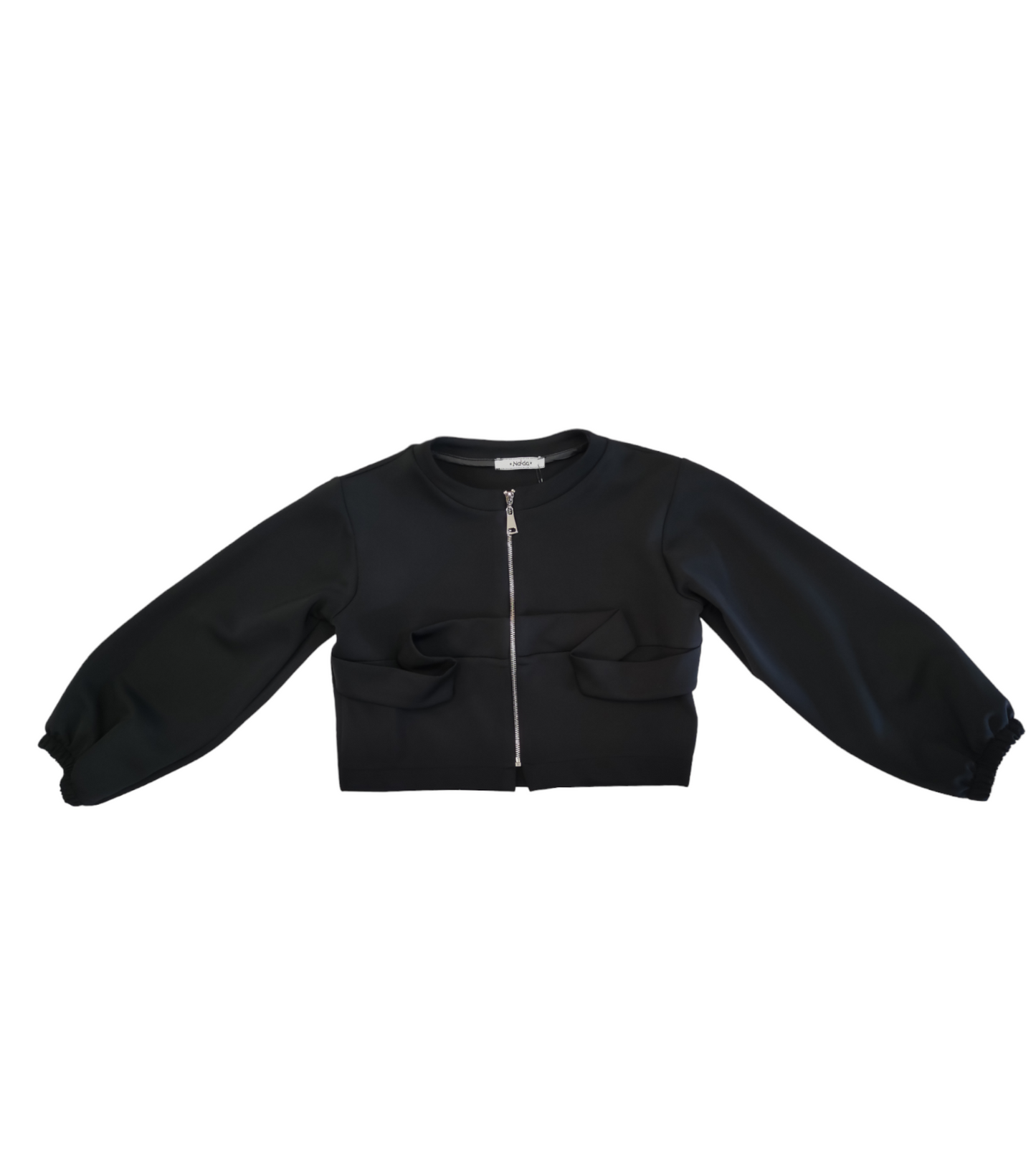Giacchino Nero Cropped in Jersey Scuba con Zip Naida Ragazza Taglie 34-44