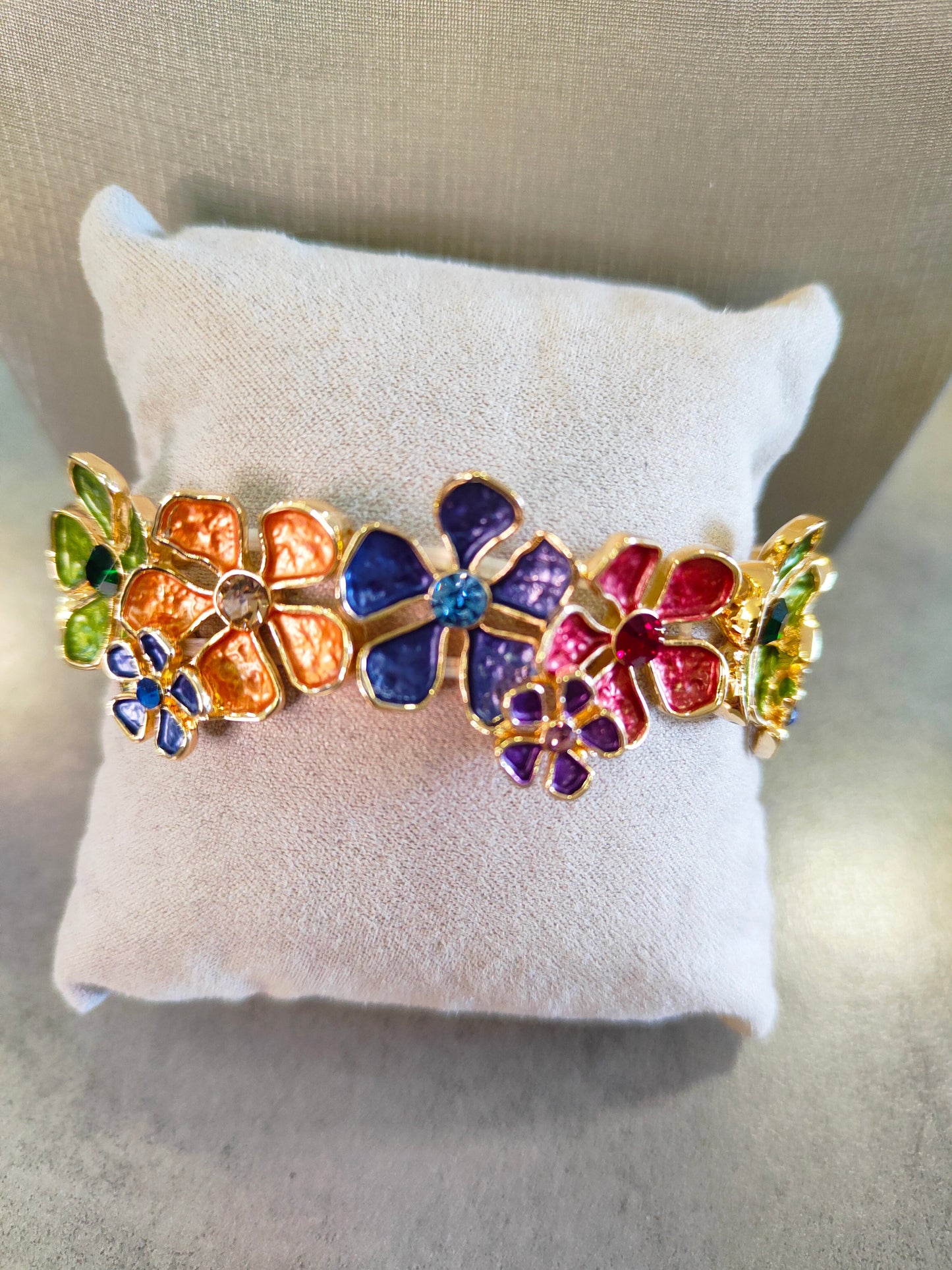 Bracciale Donna Elasticizzato con Fiori Multi Colore Smaltati