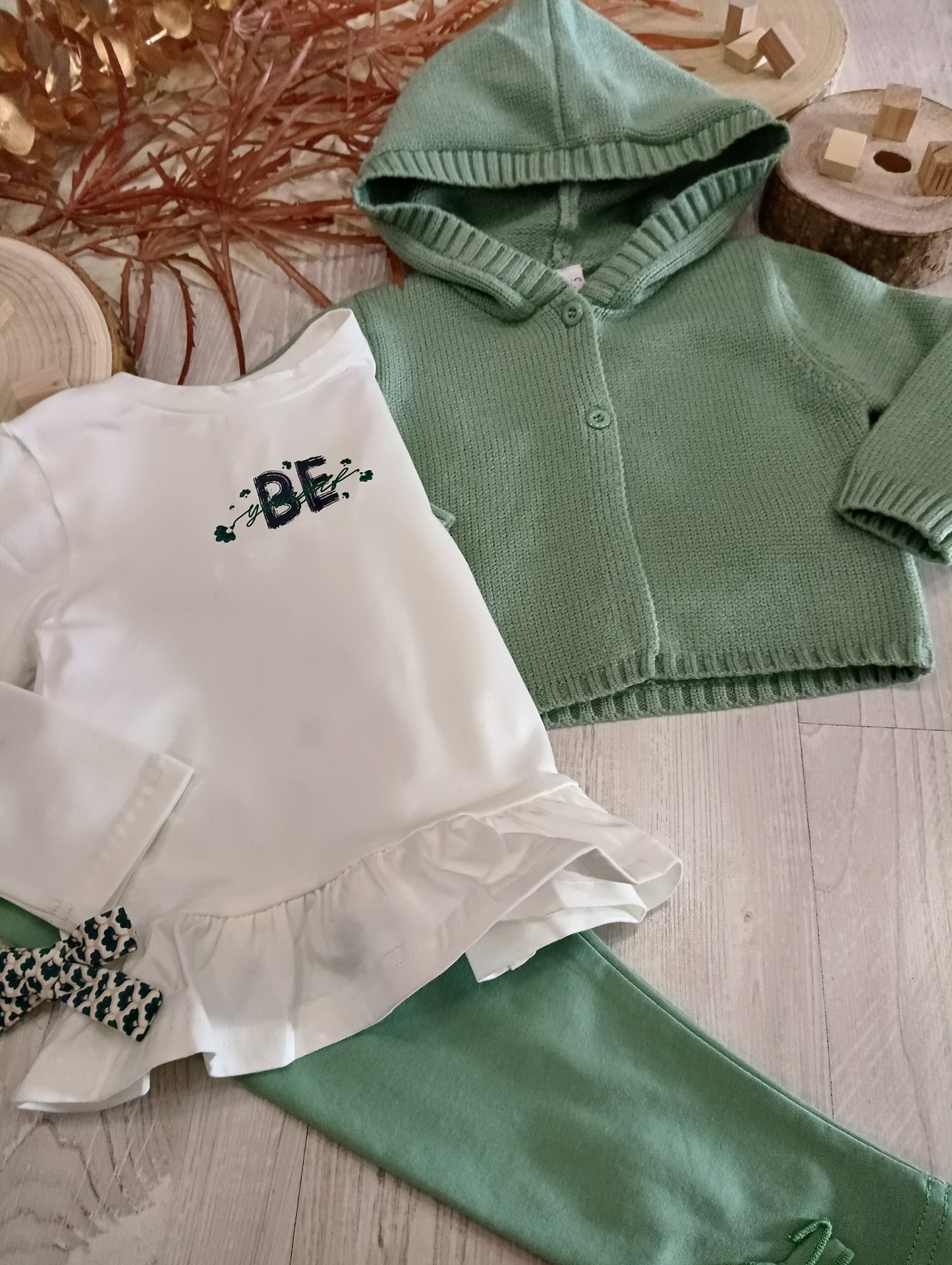T-Shirt Felpata in Cotone Magliettina Manica Lunga Svasata con Rouches Ativo Kids Bambina 12-36 Mesi