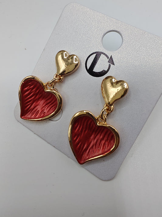 Orecchini Pendenti a Forma Cuore colo Rosso in Zama