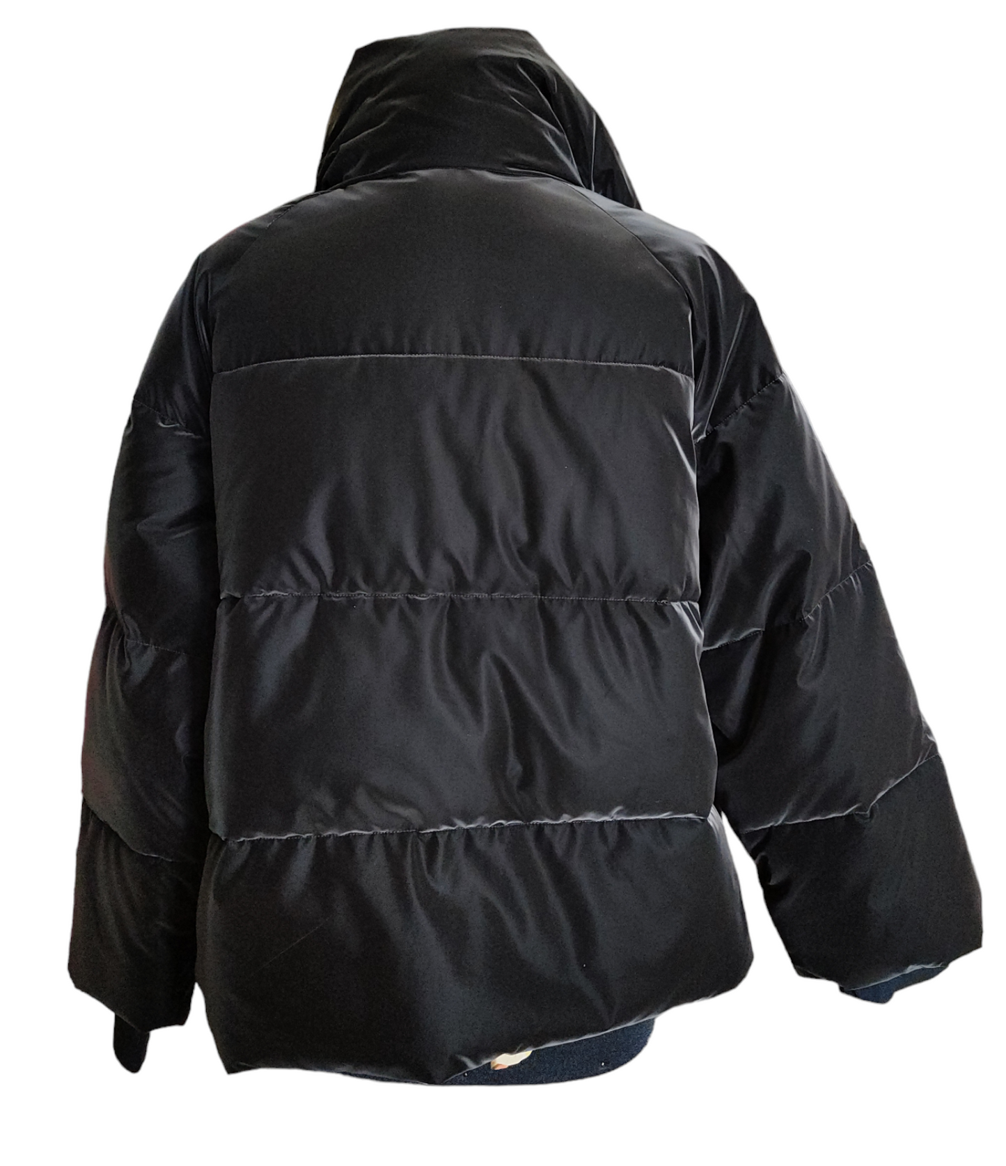 Piumino Donna Green Goose Nero Opaco Corto in Tessuto Impermeabile Manica con Polsino
