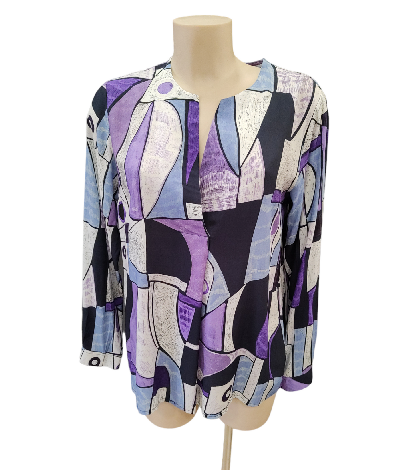 Blusa Donna Fantasia Picasso Viola in Viscosa a Manica Lunga con Scollatura a V