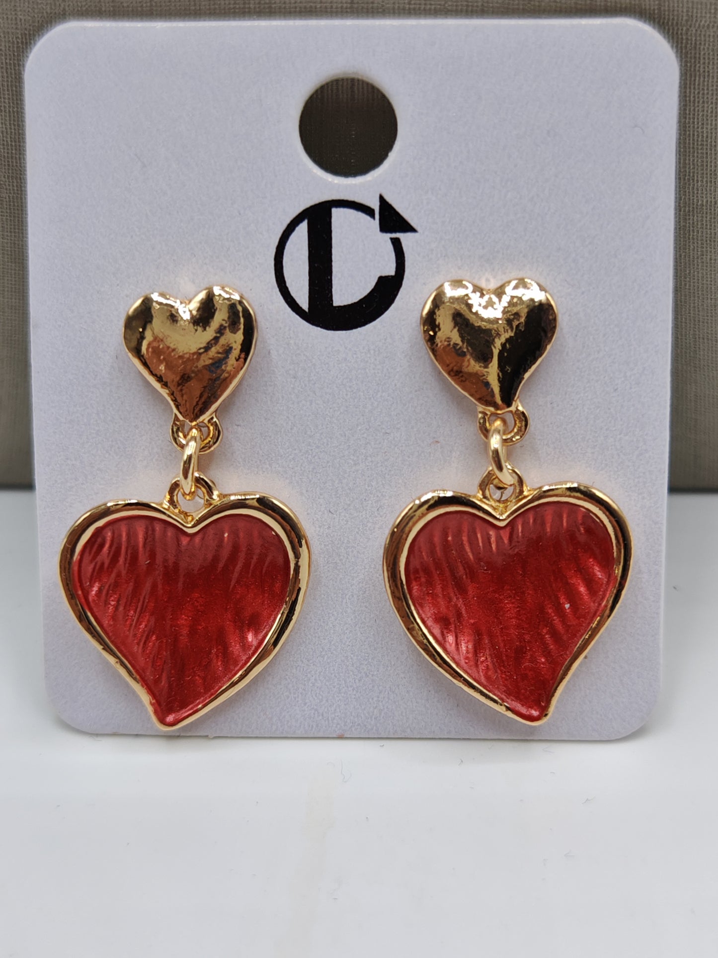 Orecchini Pendenti a Forma Cuore colo Rosso in Zama