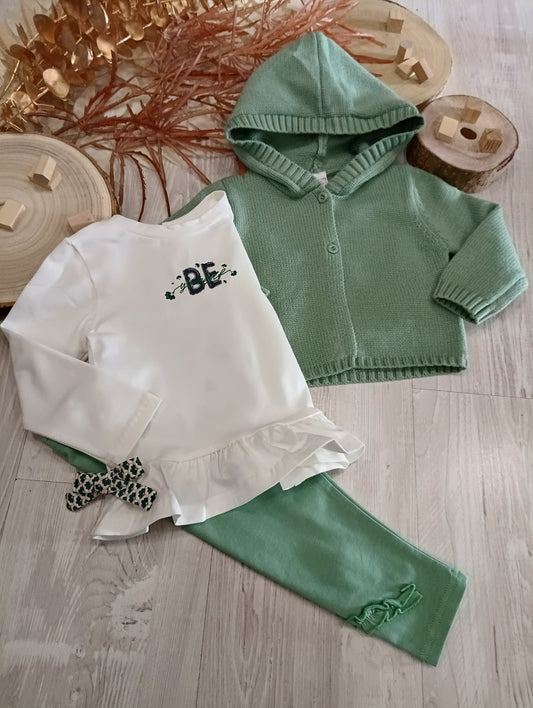Leggings Color Verde Pastello Felpato con Ruche in fondo Ativo Kids Bambina 6-36 Mesi