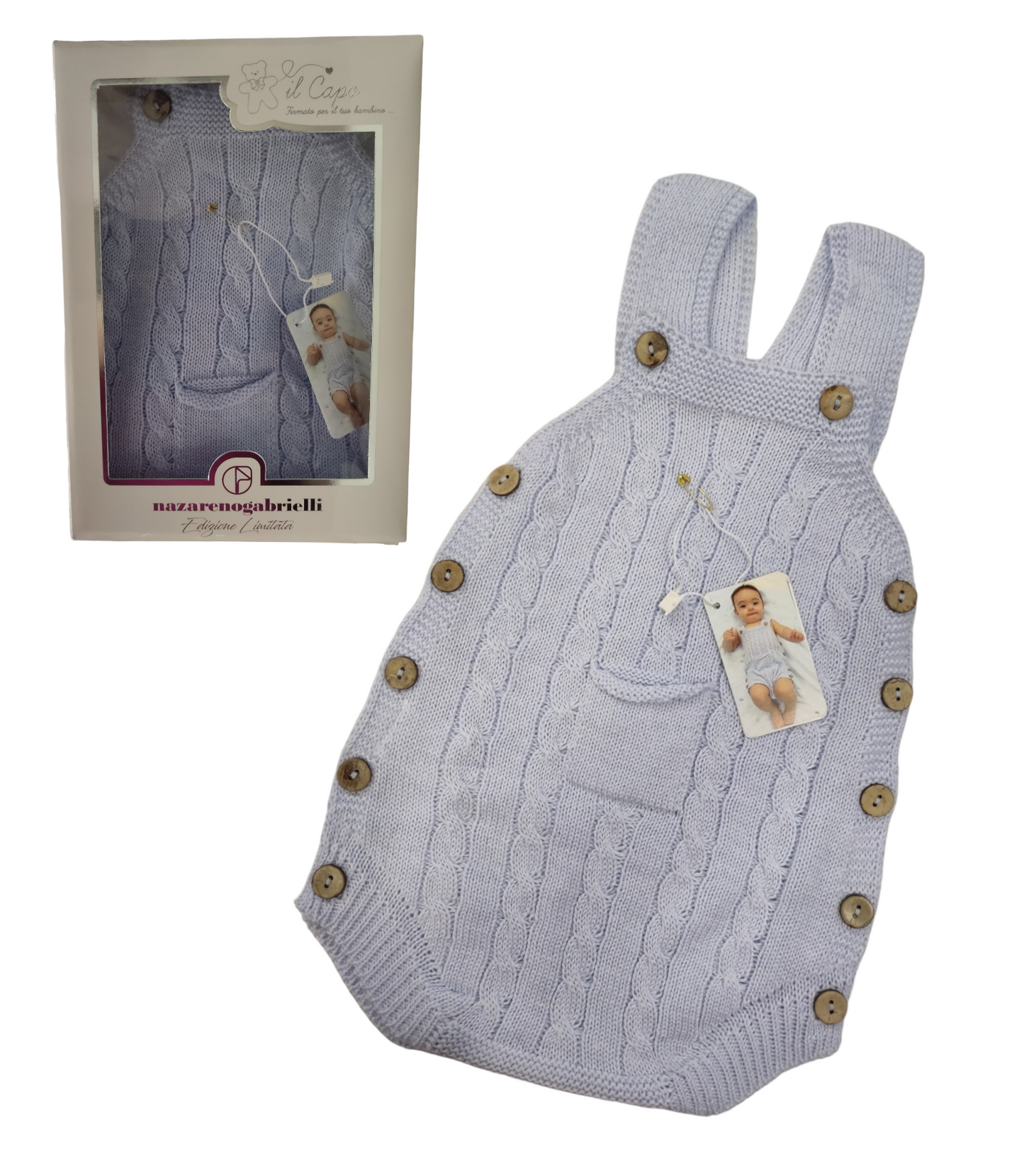 Pagliaccetto Celeste Modello Salopette Cotone Estivo Bambino 1/3 - 6/9 Mesi