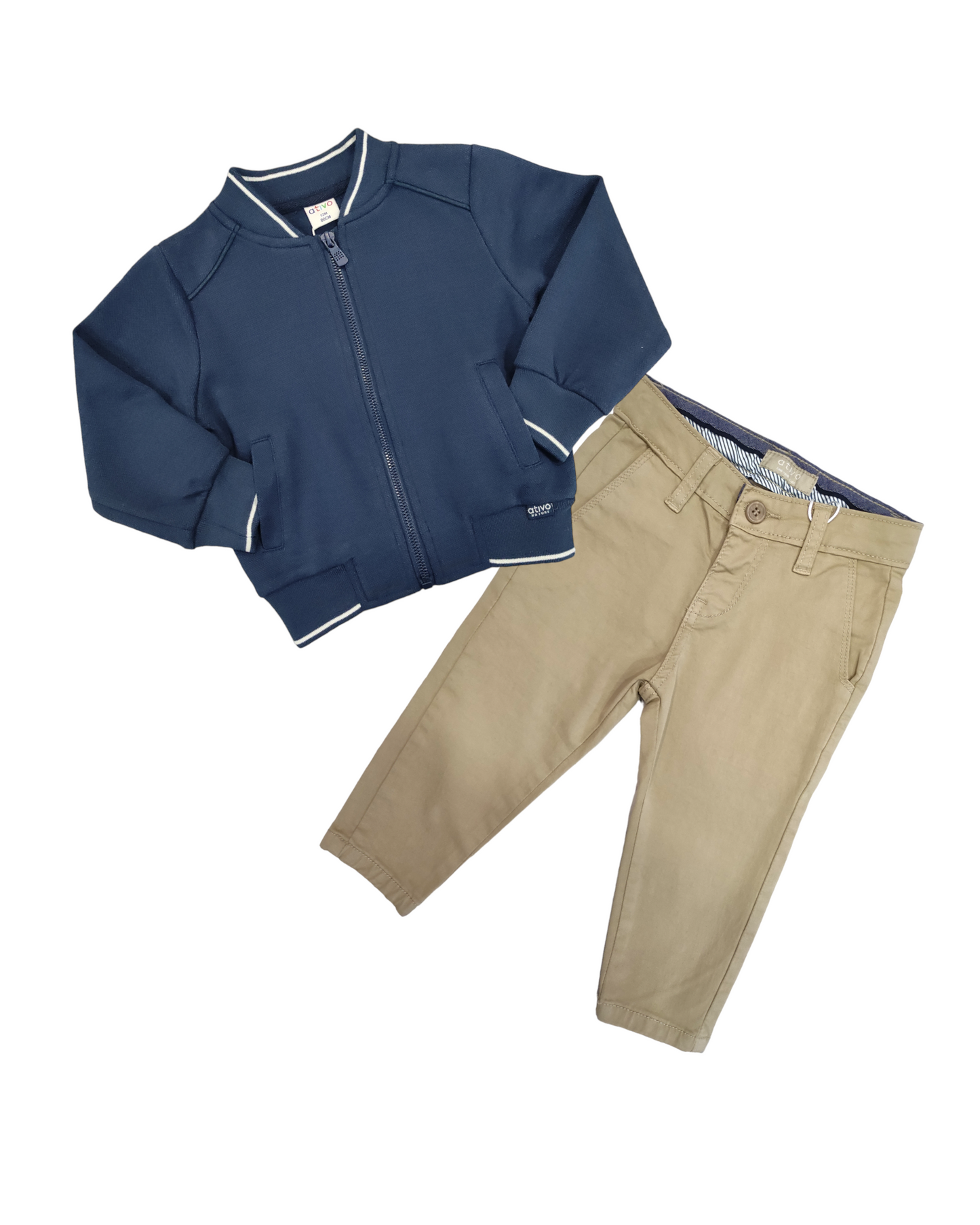 Felpa Girocollo Con Zip Garzata Primaverile Blu Tinta Unita Bambino 12-36 Mesi