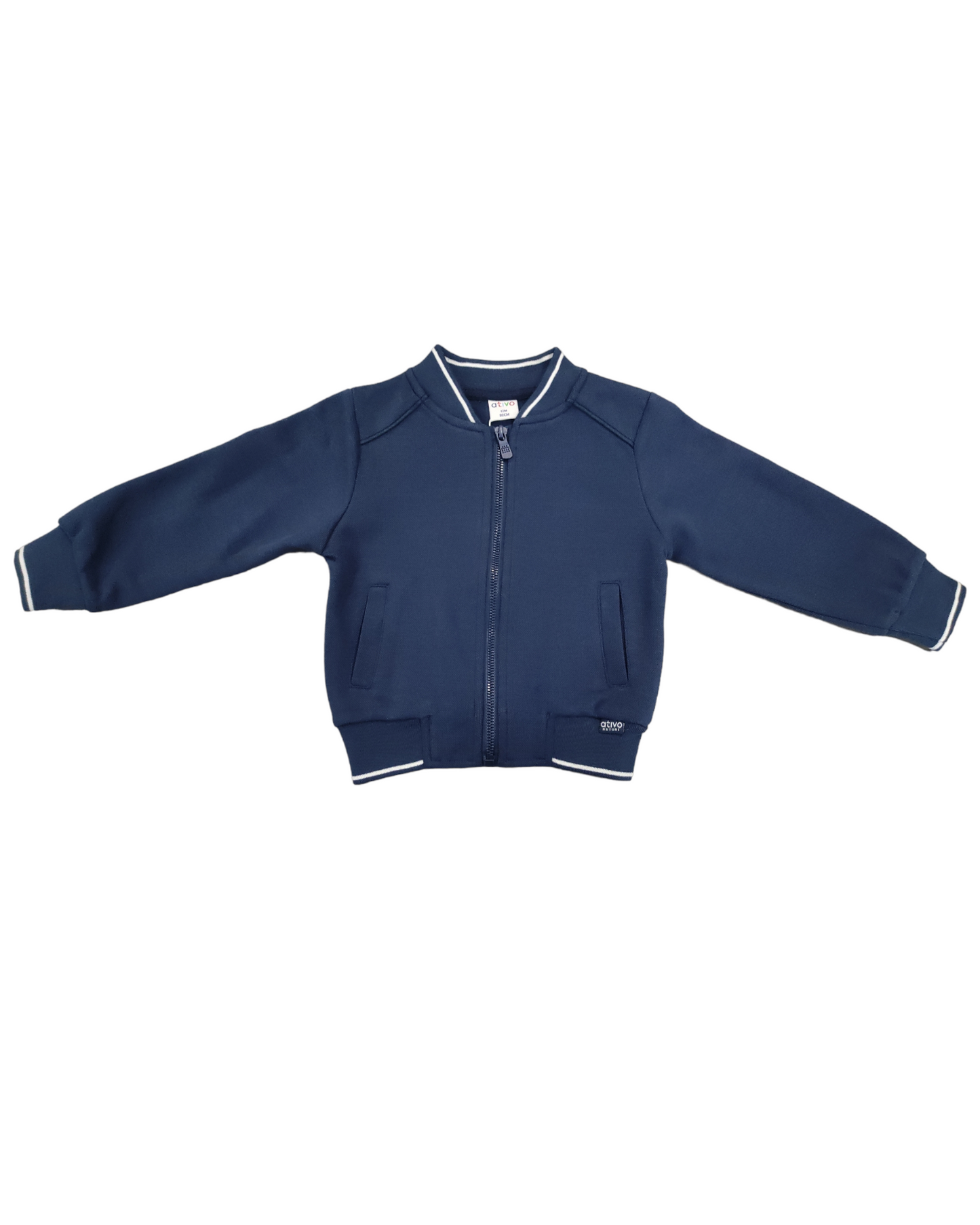 Felpa Girocollo Con Zip Garzata Primaverile Blu Tinta Unita Bambino 12-36 Mesi