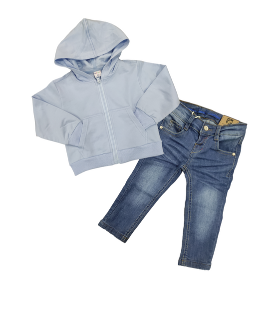 Felpa con Cappuccio Tinta Unita Celeste Bambino 6-36 Mesi