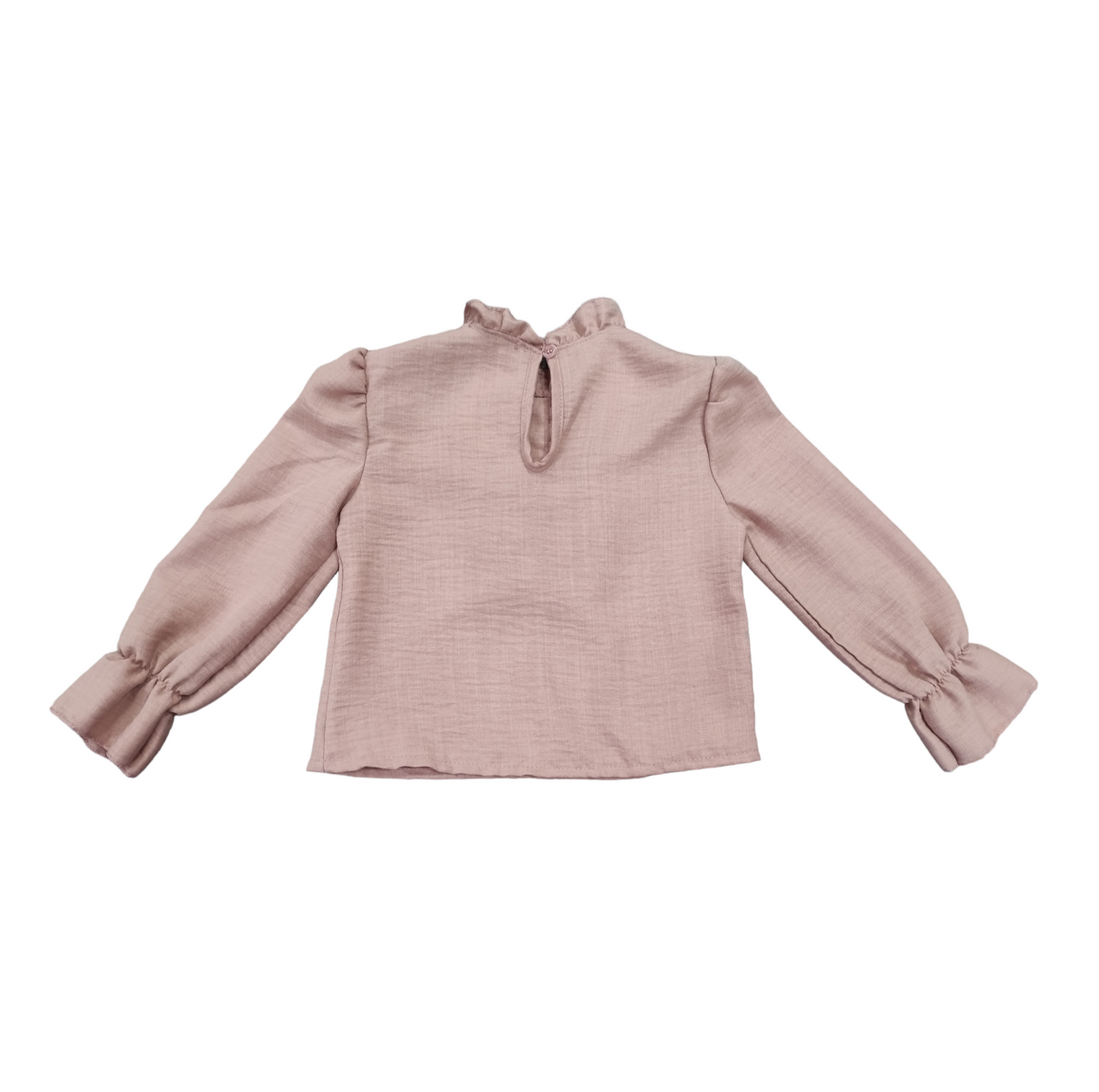 Camicia Elegante con Volant Tinta Unita Rosa Antico Bambina 3/4 - 13/14 Anni
