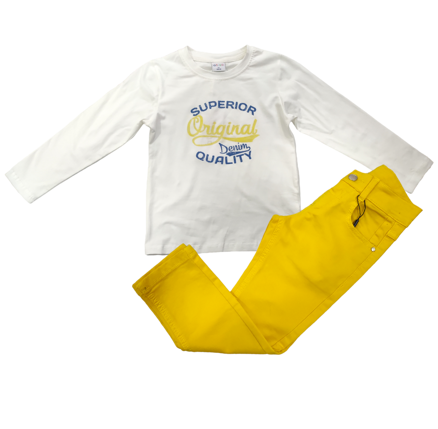 Maglietta Bianca in Cotone Primaverile Manica Lunga con Stampa Bambino 4-14 Anni