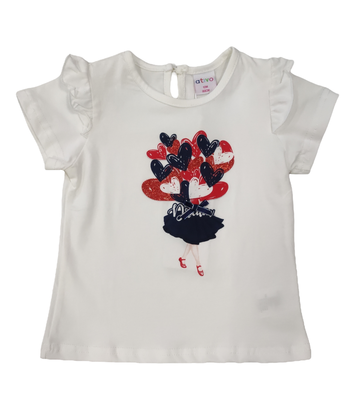 T-shirt Cotone Estiva Manica Corta Stampa Cuori Bambina 6-36 Mesi
