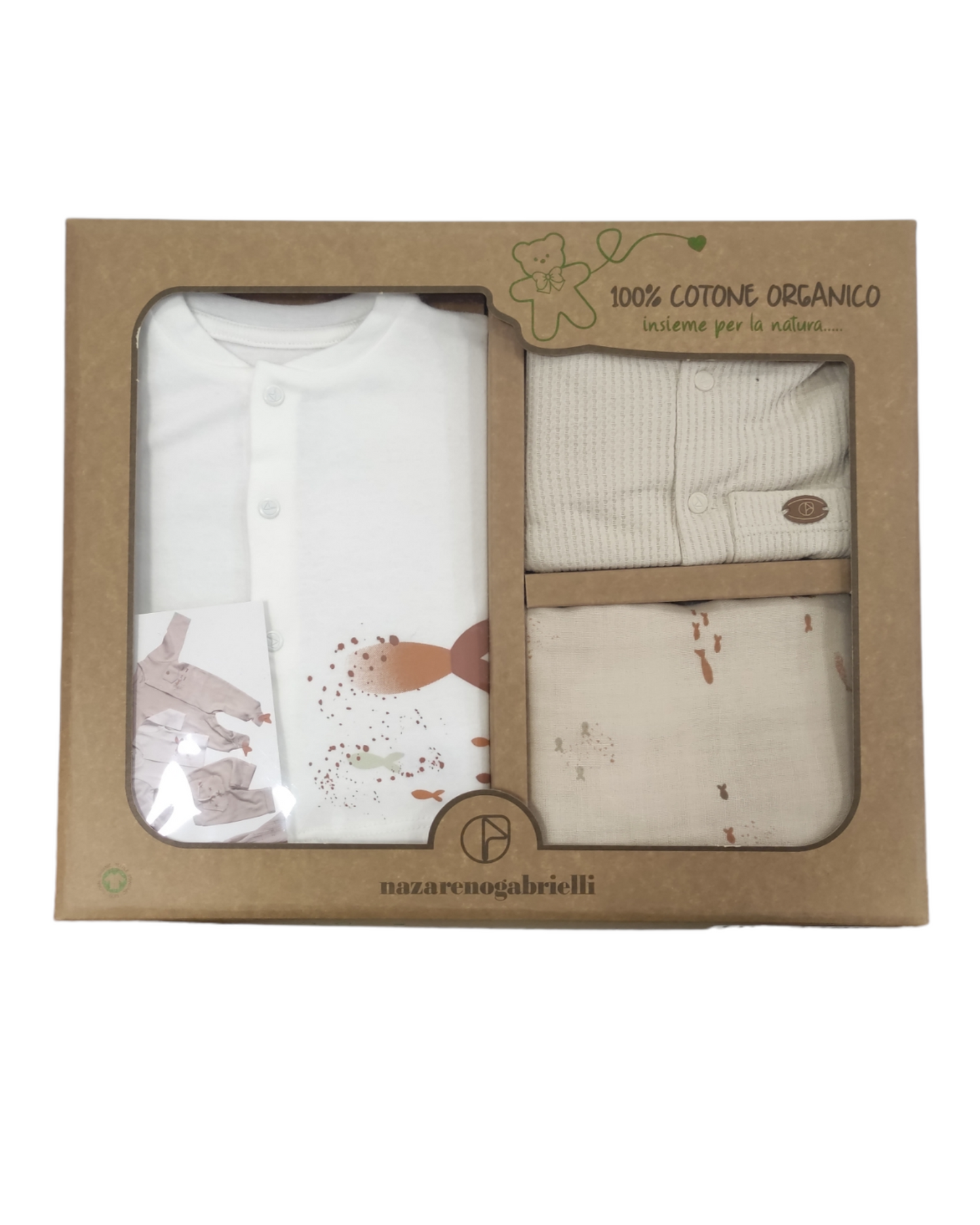 Set Nascita 4 Pezzi Neonato Unisex Cotone Organico 0/1 - 3/6 Mesi Nazareno Gabrielli