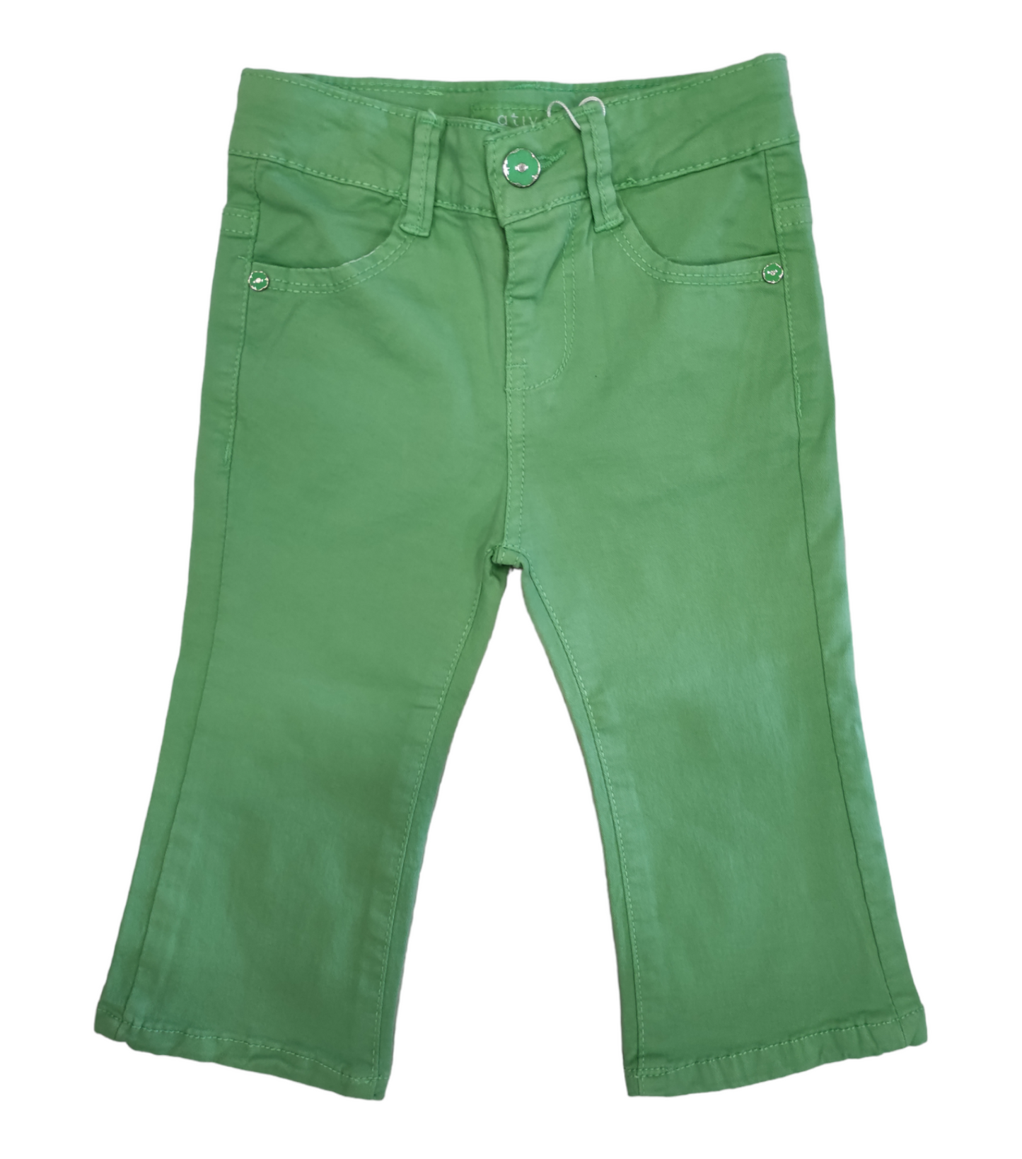 Jeans a Zampa Primaverile in Cotone Elasticizzato Colorato Verde Pastello Bambina 6-36 Mesi