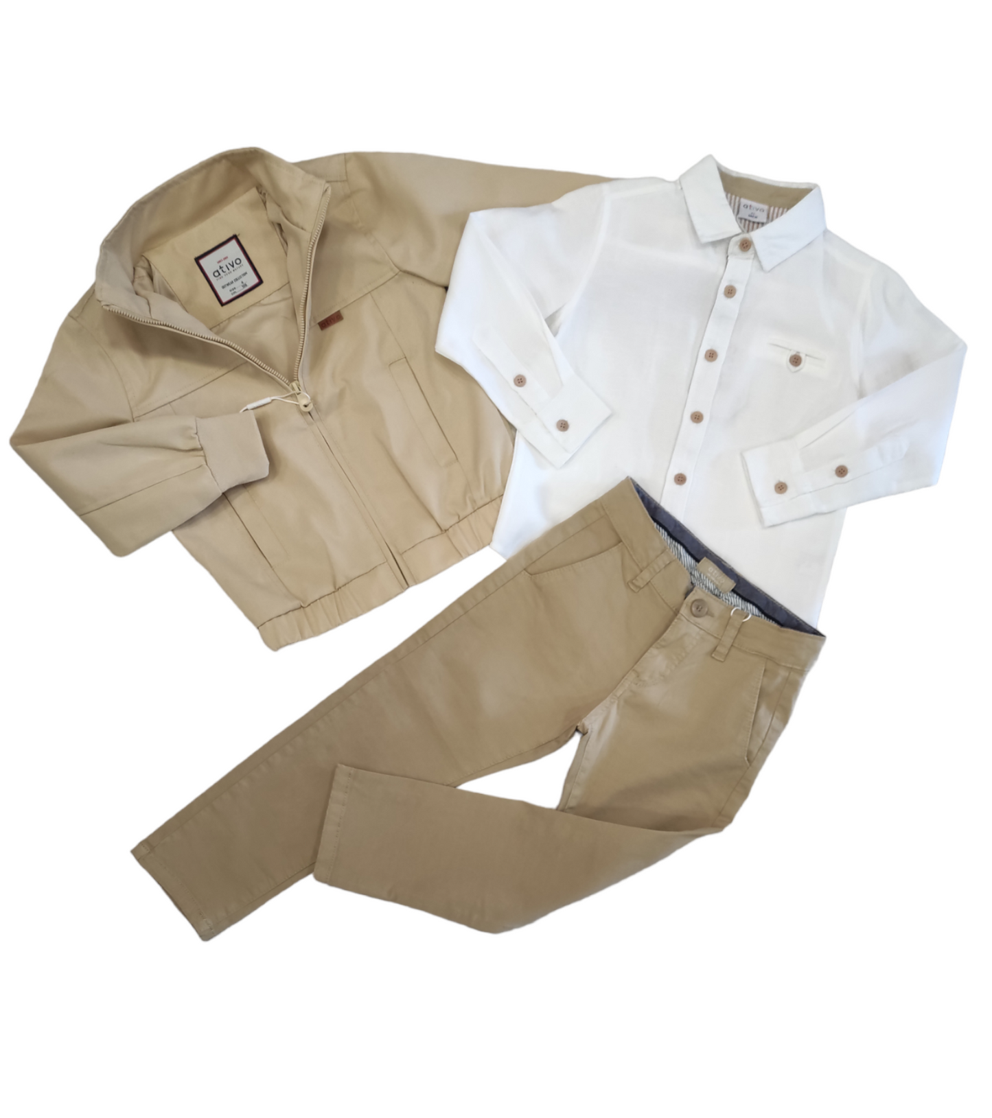 Camicia Bianca Primaverile in Lino Bottoni Beige Ativo Kids Bambino Ragazzo 4-16 Anni