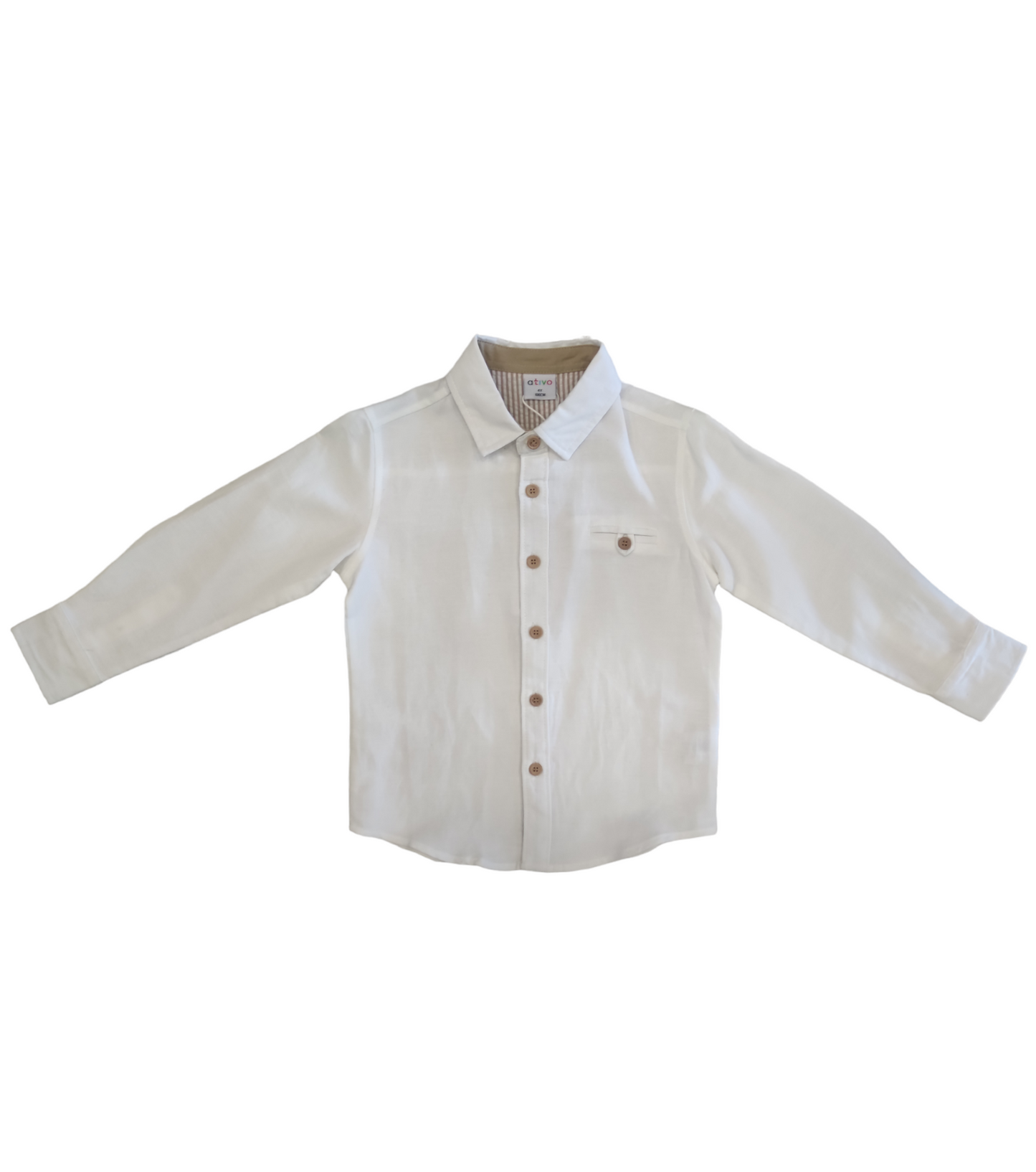 Camicia Bianca Primaverile in Lino Bottoni Beige Ativo Kids Bambino Ragazzo 4-16 Anni