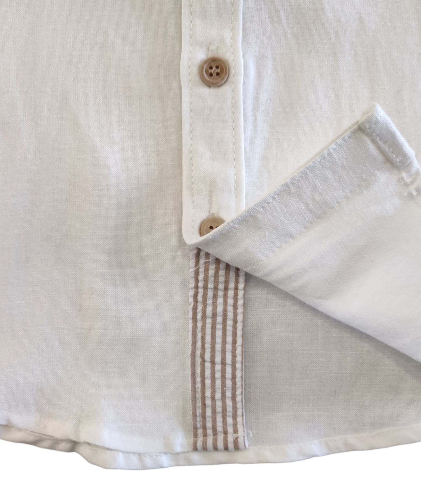 Camicia Bianca Primaverile in Lino Bottoni Beige Ativo Kids Bambino Ragazzo 4-16 Anni