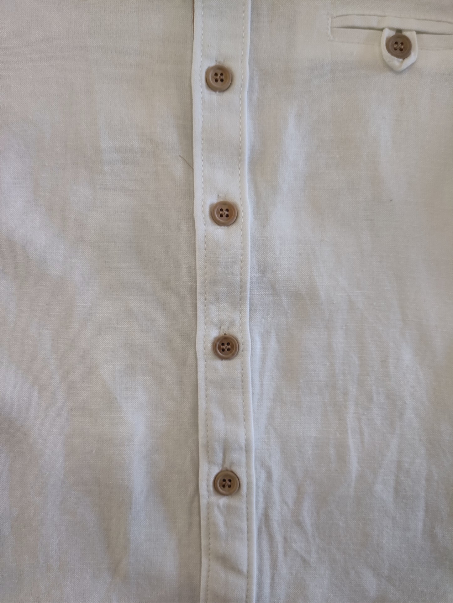 Camicia Bianca Primaverile in Lino Bottoni Beige Ativo Kids Bambino Ragazzo 4-16 Anni