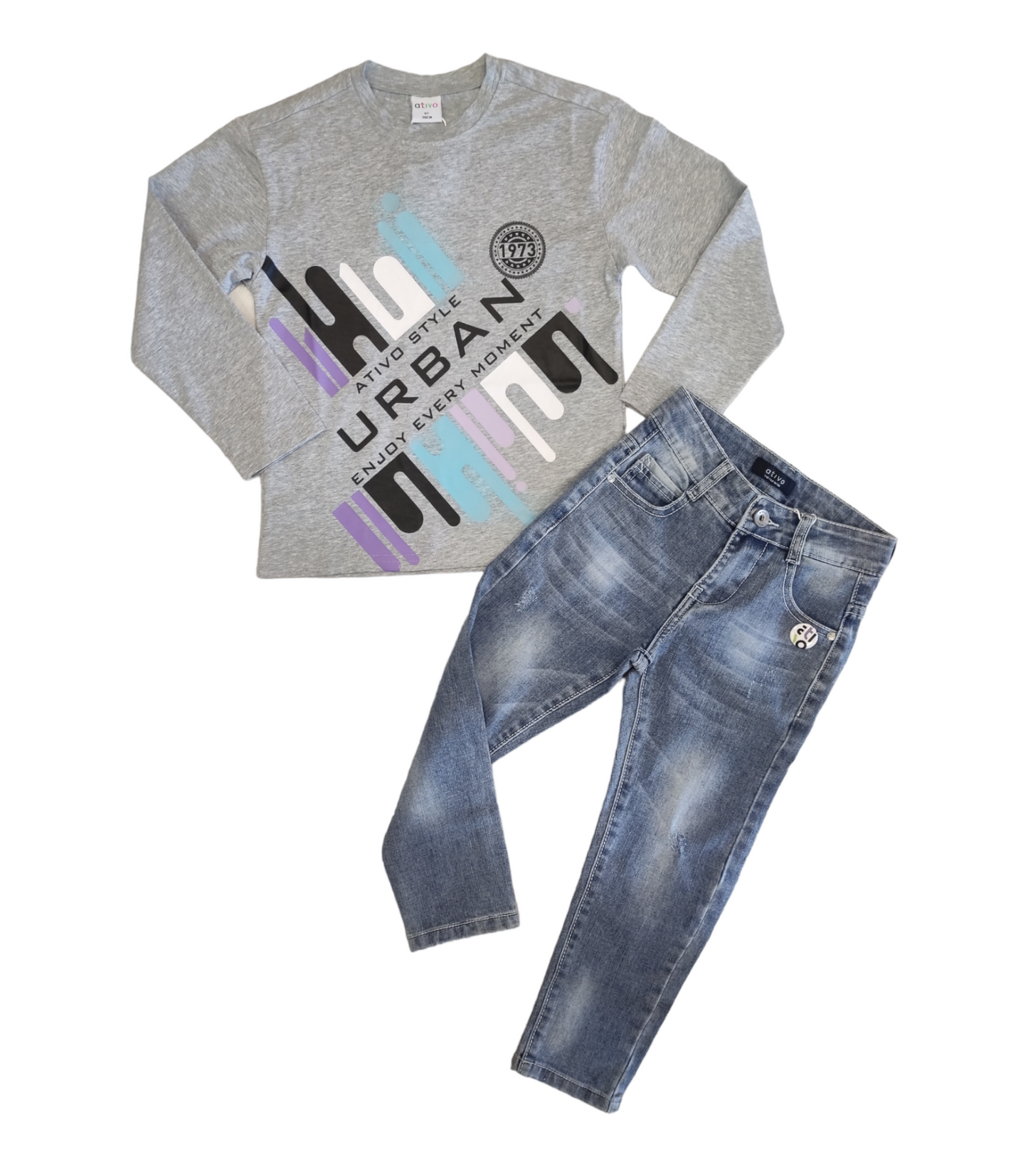 T-shirt Grigia in Cotone Primaverile Manica Lunga Urban Ativo Bambino/Ragazzo 6-14 Anni