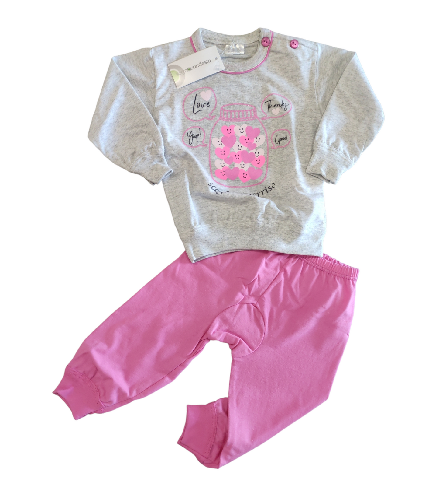 Pigiama Primaverile in Cotone Maglia e Pantalone Bambina 12-30 Mesi