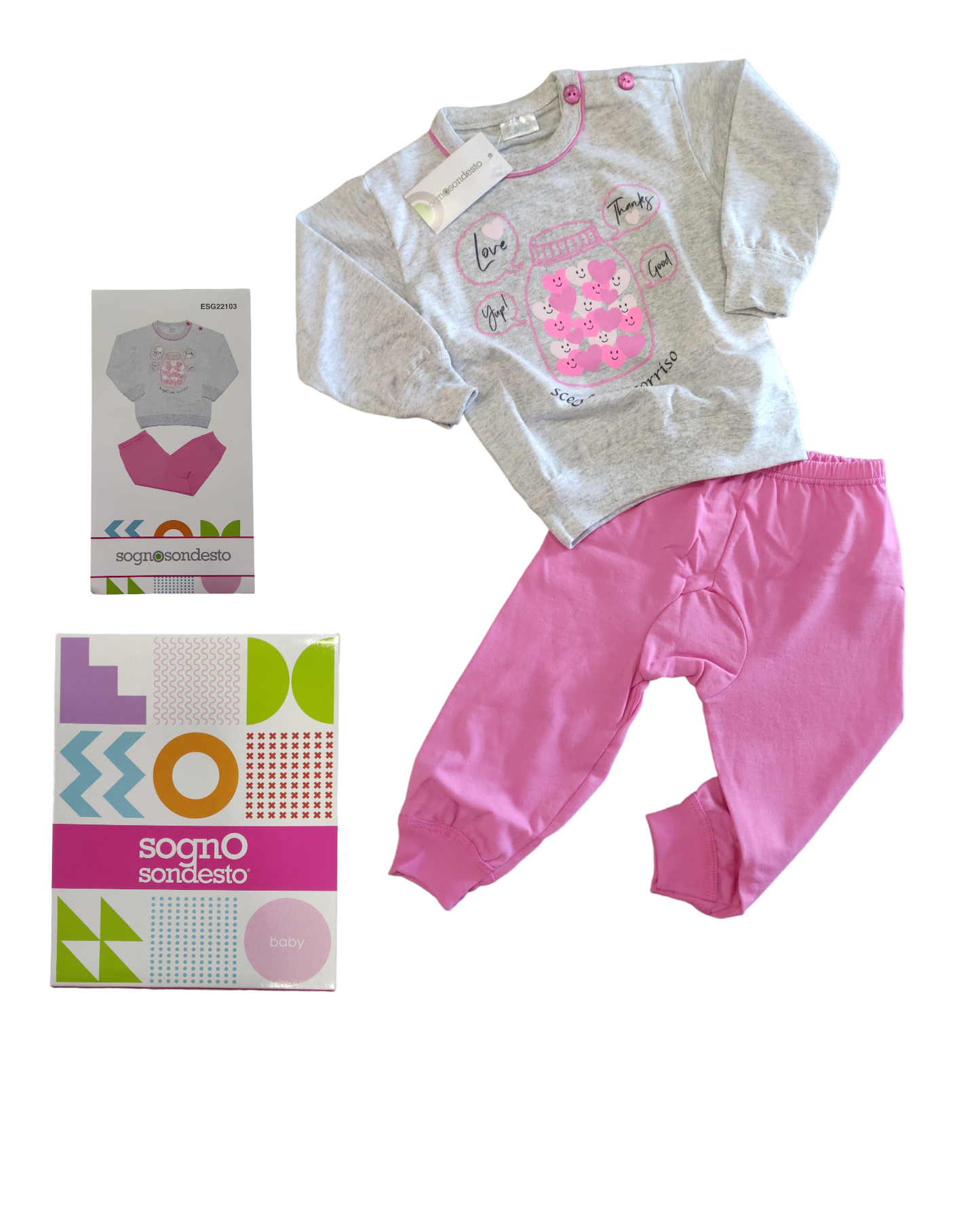 Pigiama Primaverile in Cotone Maglia e Pantalone Bambina 12-30 Mesi
