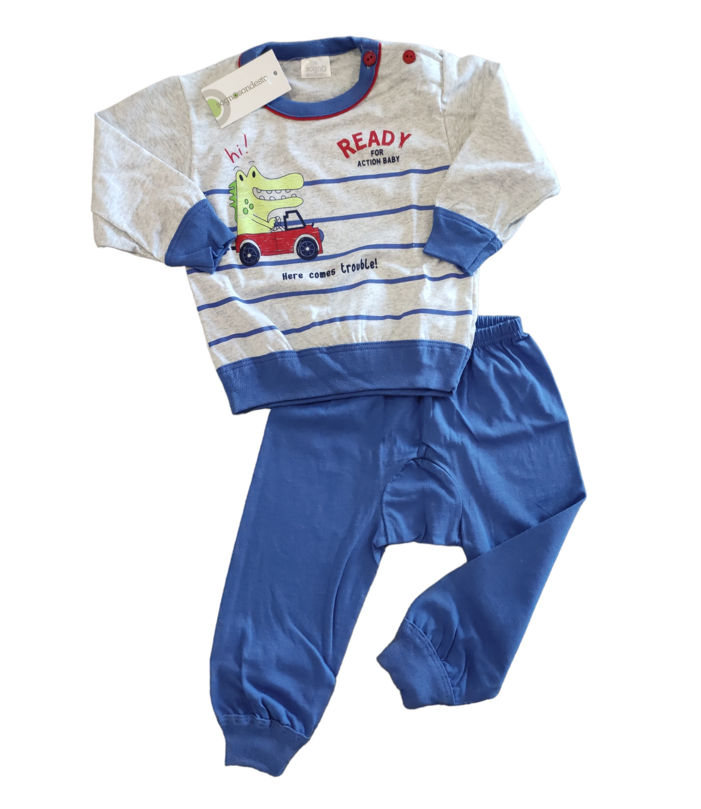 Pigiama Primaverile in Cotone Maglia e Pantalone Bambino 12-30 Mesi
