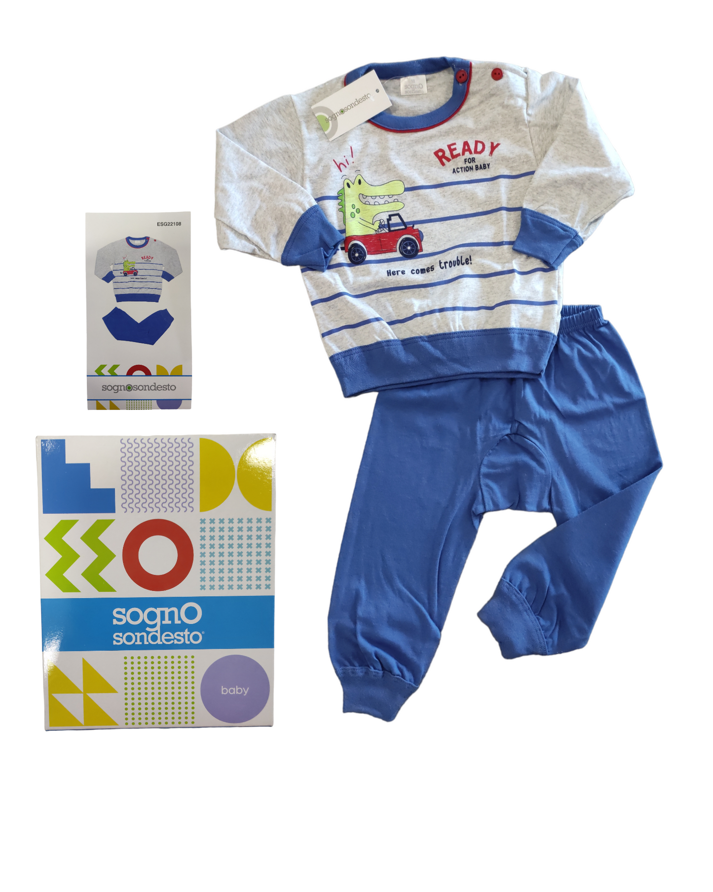 Pigiama Primaverile in Cotone Maglia e Pantalone Bambino 12-30 Mesi
