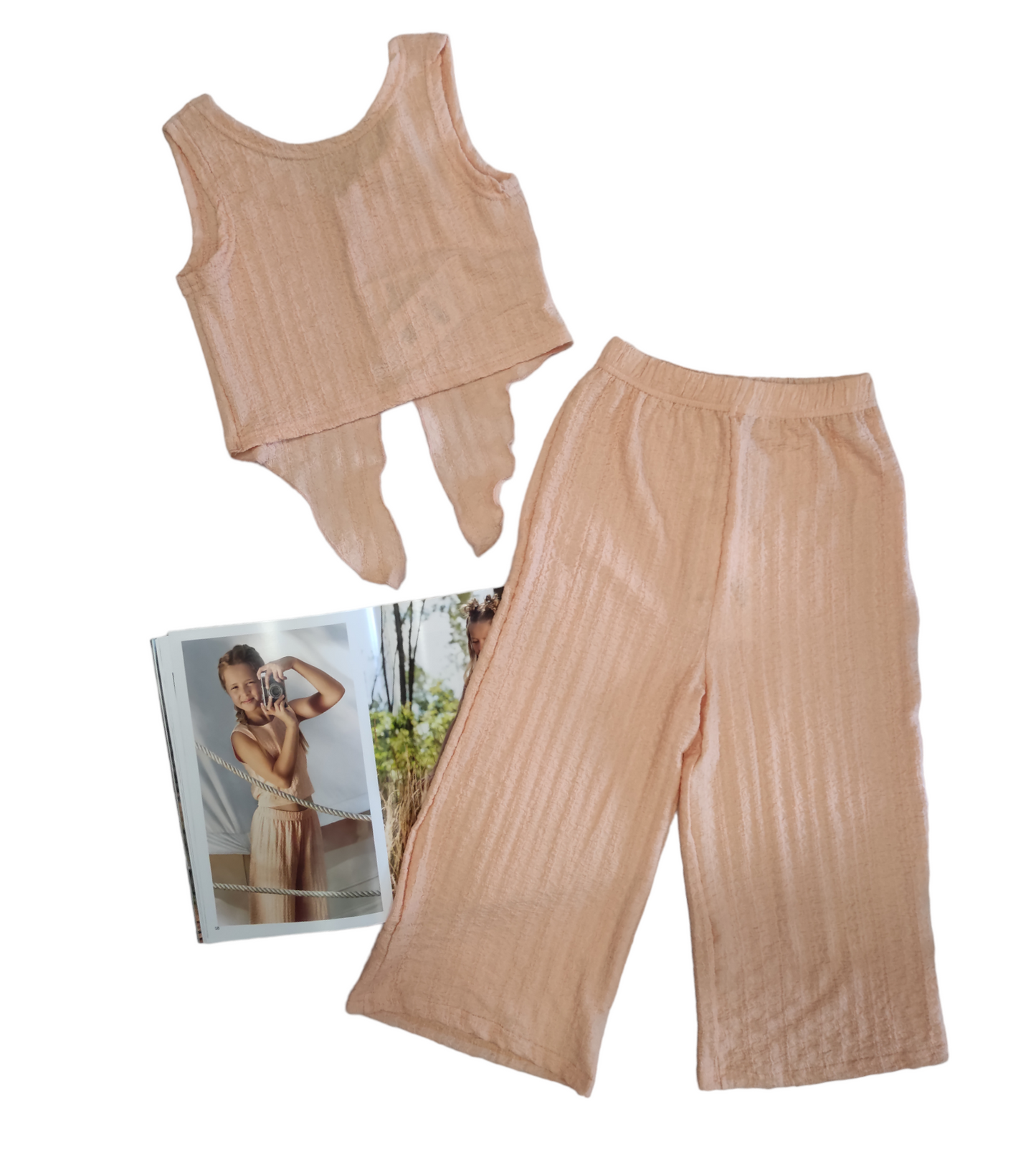 Top Estivo in Cotone Arancione Chiaro a Coste Ampie Bambina/Ragazza 6-14 Anni