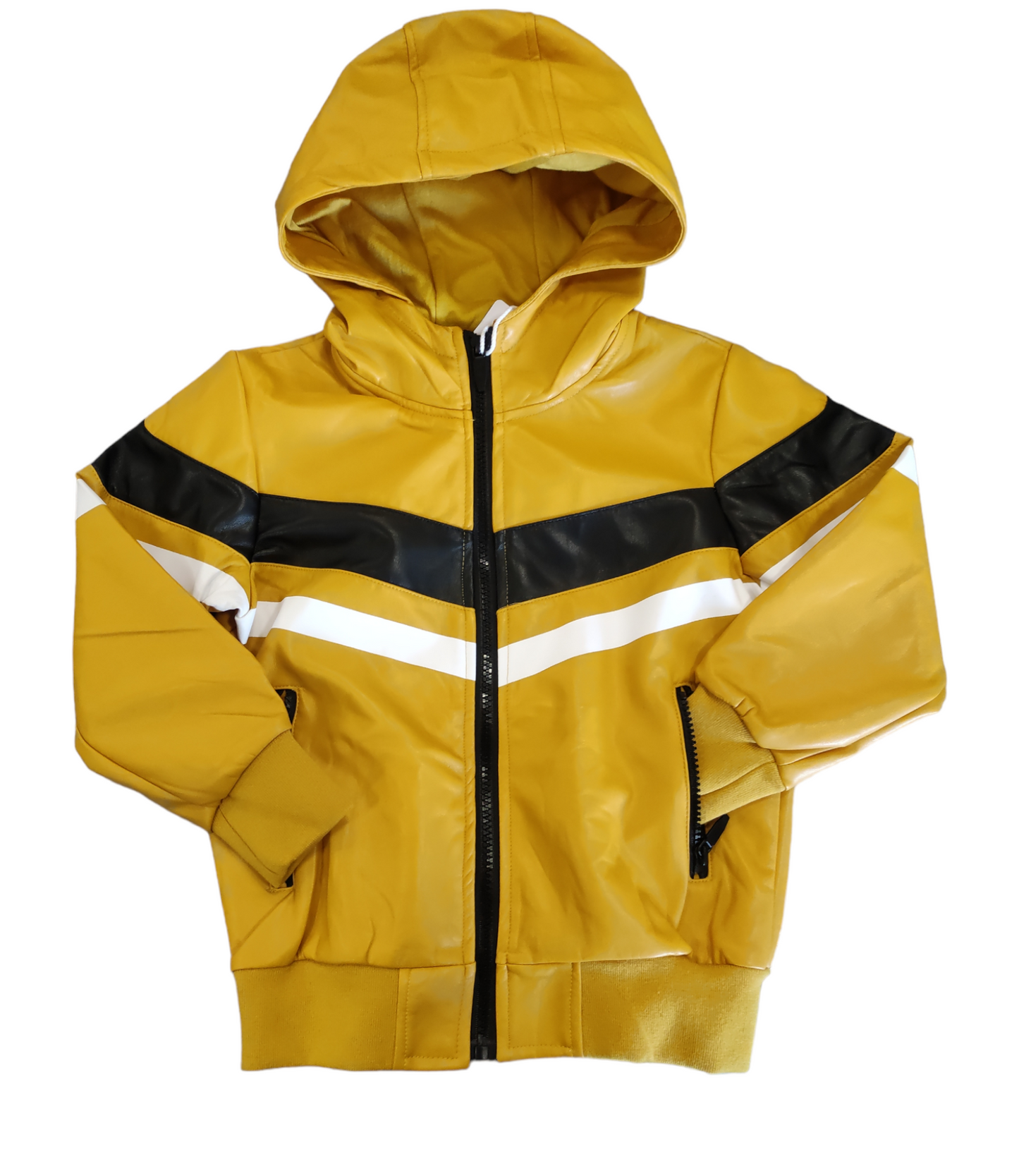 Giubbino in Eco Pelle Full-Zip con Cappuccio Bambino/Ragazzo 4-12 Anni