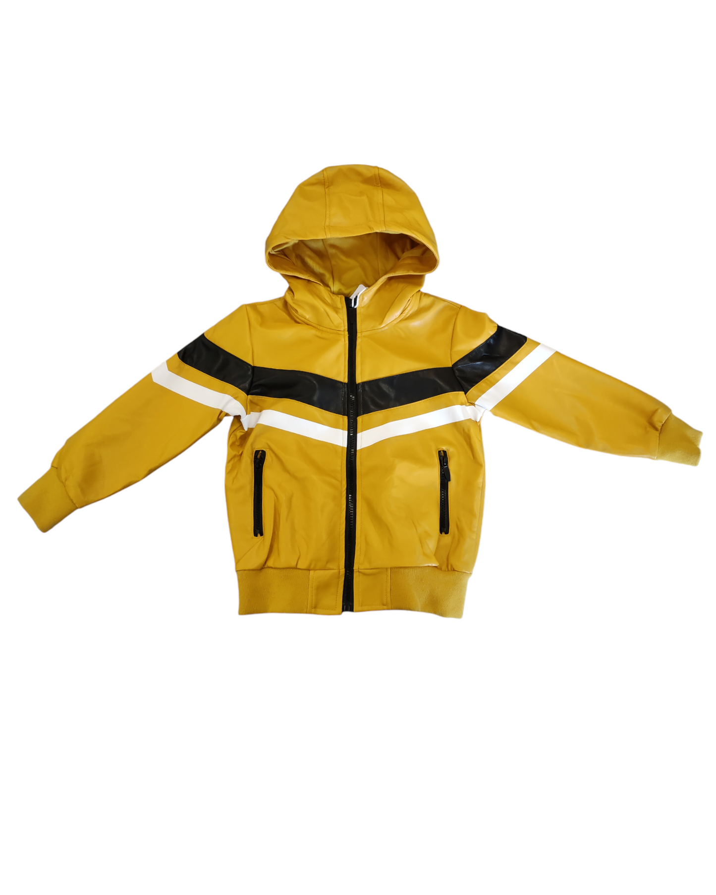 Giubbino in Eco Pelle Full-Zip con Cappuccio Bambino/Ragazzo 4-12 Anni