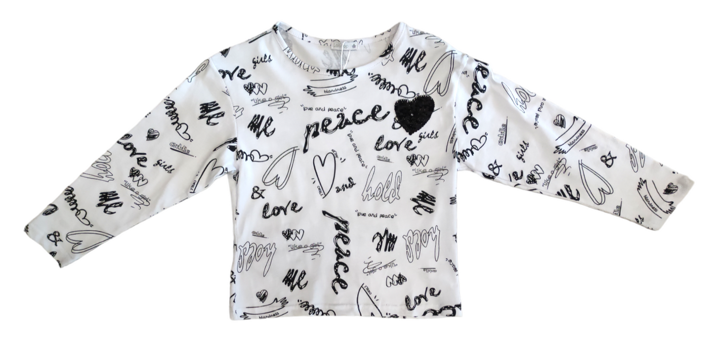 Completo due Pezzi Bianco & Nero Maglia e Pantalone Bambina/Ragazza 8-16 Anni