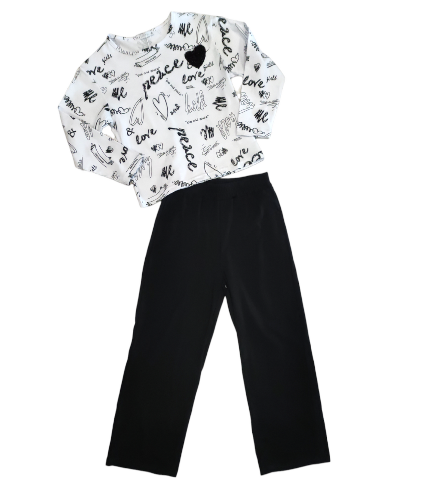 Completo due Pezzi Bianco & Nero Maglia e Pantalone Bambina/Ragazza 8-16 Anni