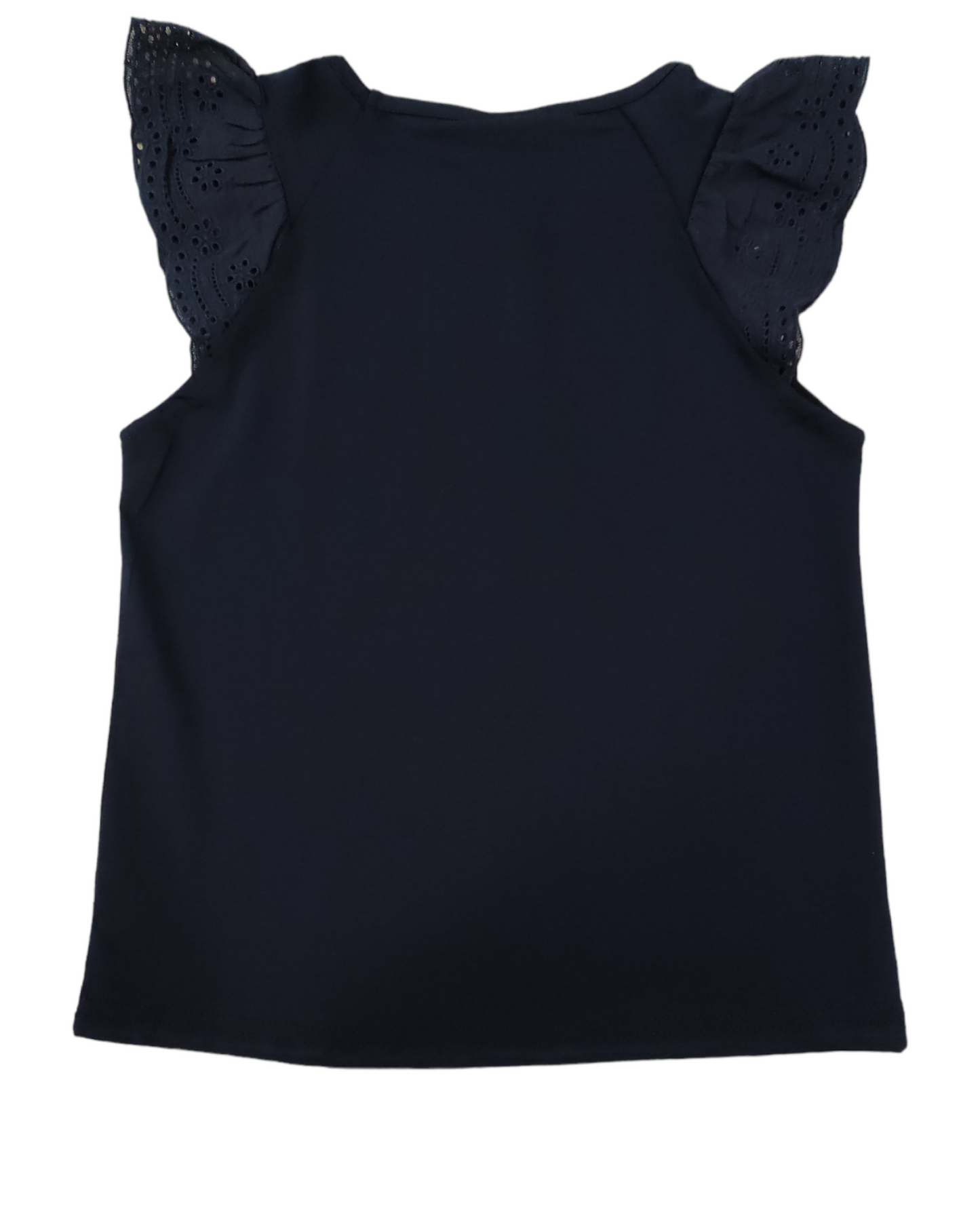 T-shirt Blu Maniche Lavorate con Pizzo Stampa Floreale Bambina/Ragazza 4-14 Anni