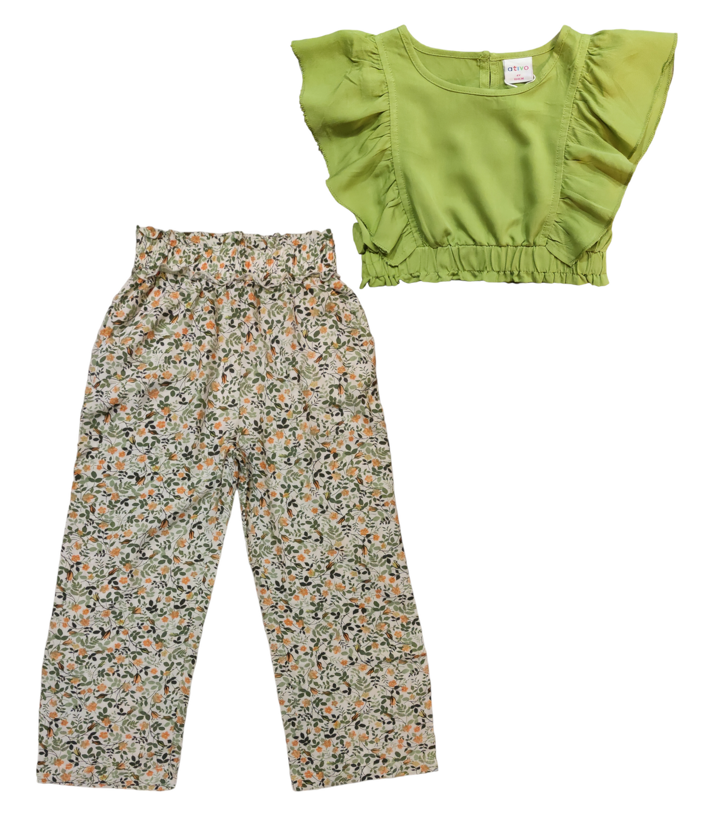 Top Cropped Verde Corto con Rouches e Arricciatura Finale Bambina/Ragazza 4-14 Anni
