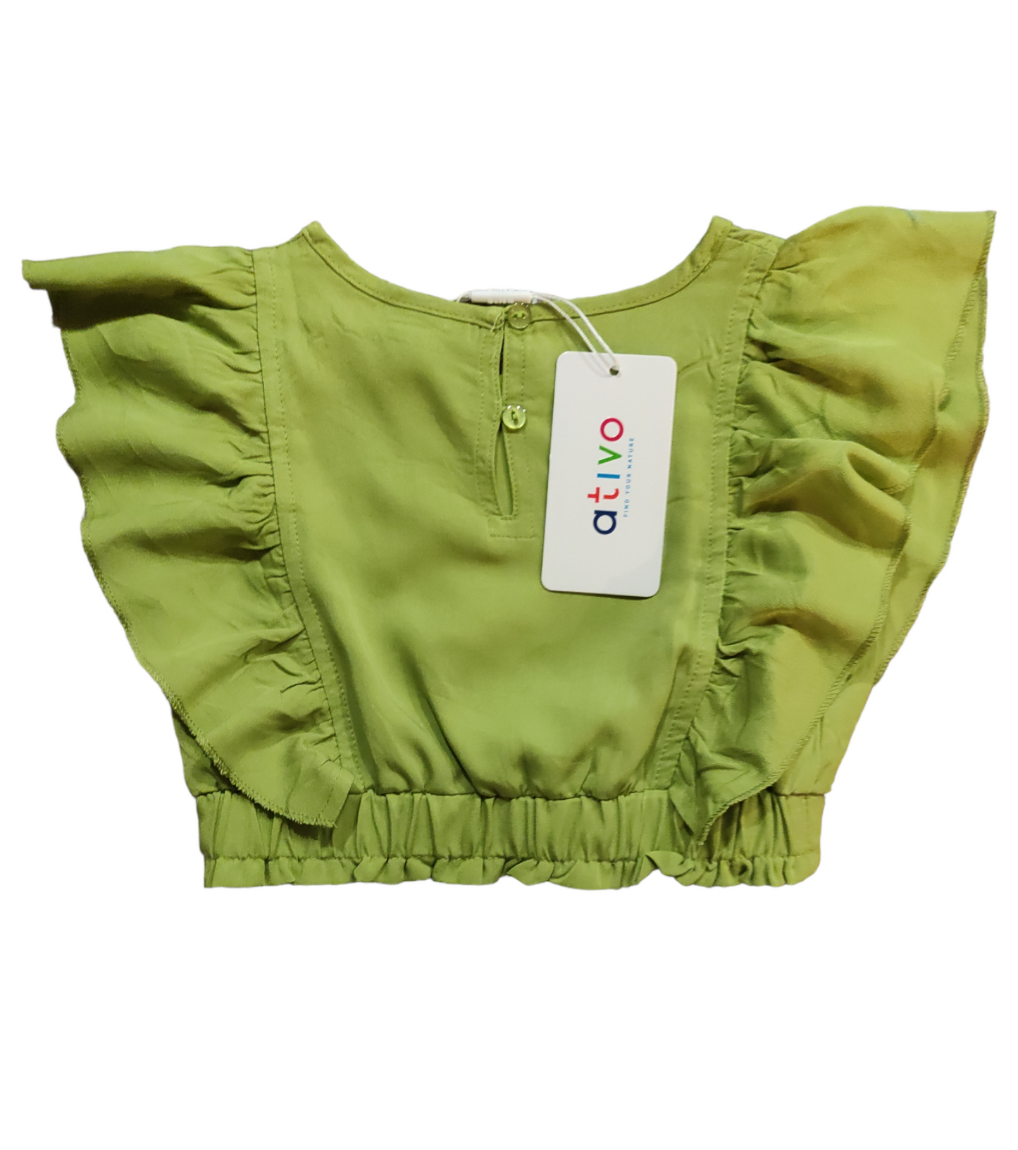 Top Cropped Verde Corto con Rouches e Arricciatura Finale Bambina/Ragazza 4-14 Anni