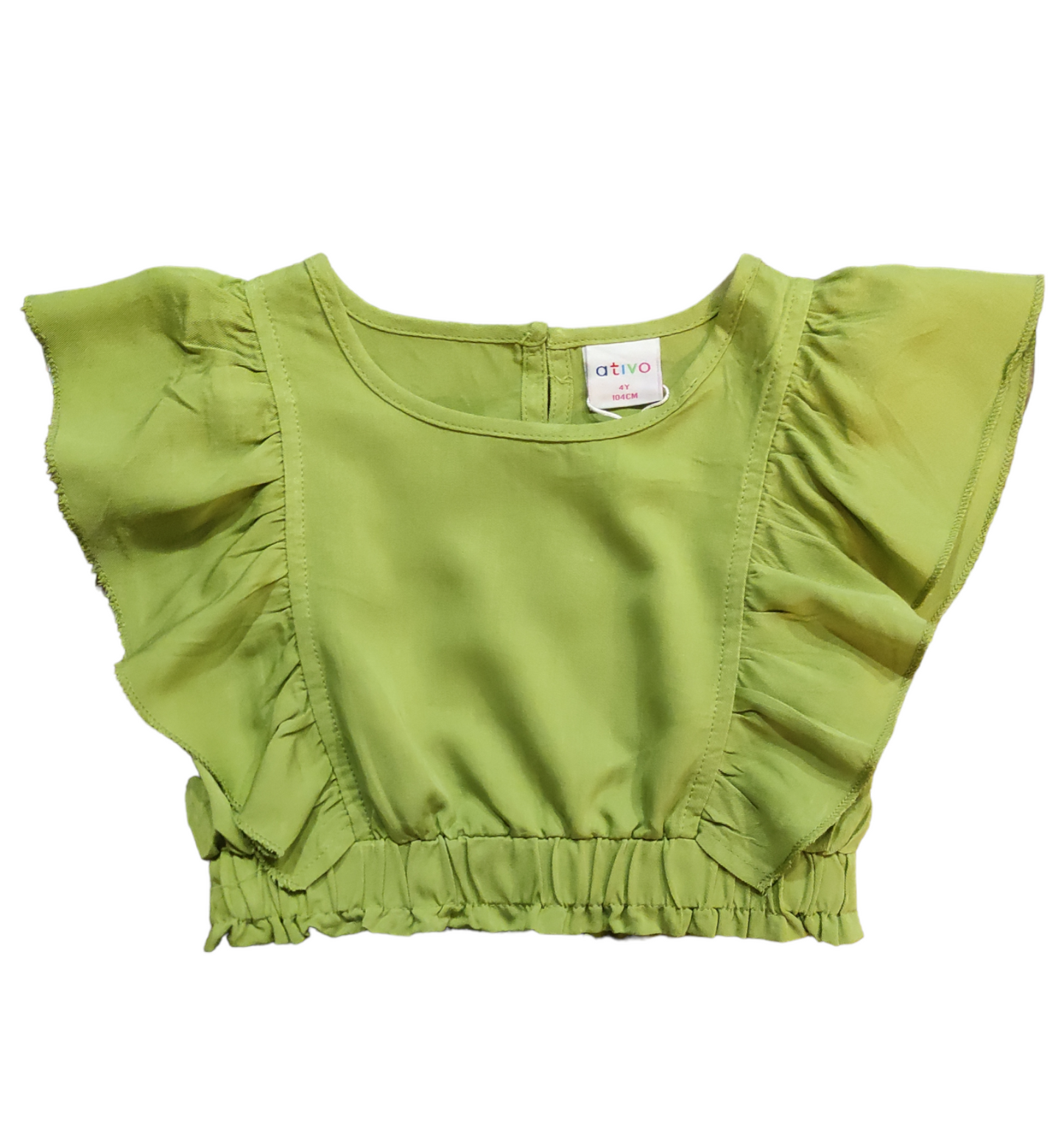 Top Cropped Verde Corto con Rouches e Arricciatura Finale Bambina/Ragazza 4-14 Anni