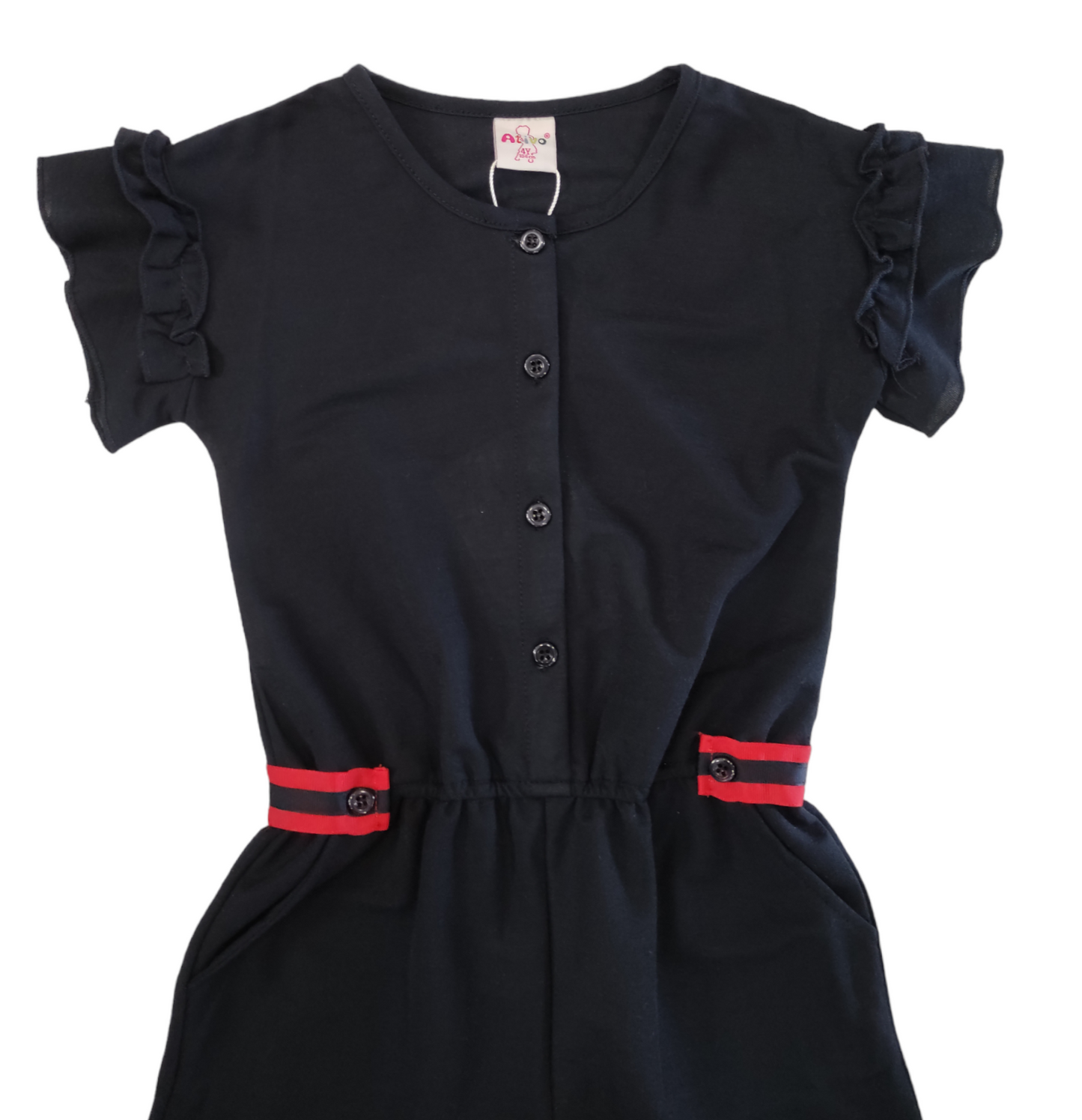 Tuta Intera in Cotone Manica Corta Blu Scuro Bambina/Ragazza 4-14 Anni