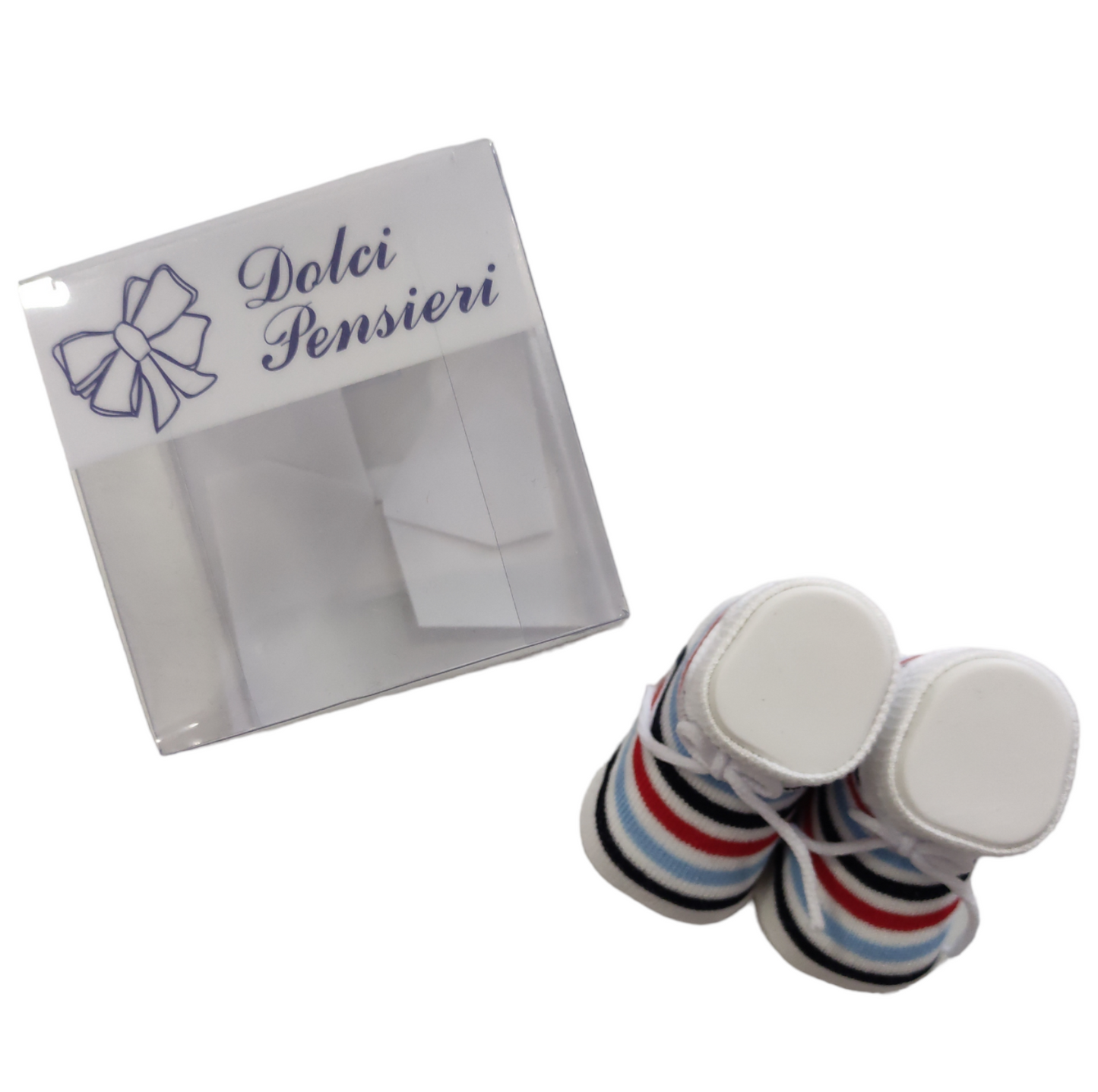 Scarpine Modello Calzino Bianco Righe Multicolore Babbucce Neonata Neonato Mafer Dolci Pensieri