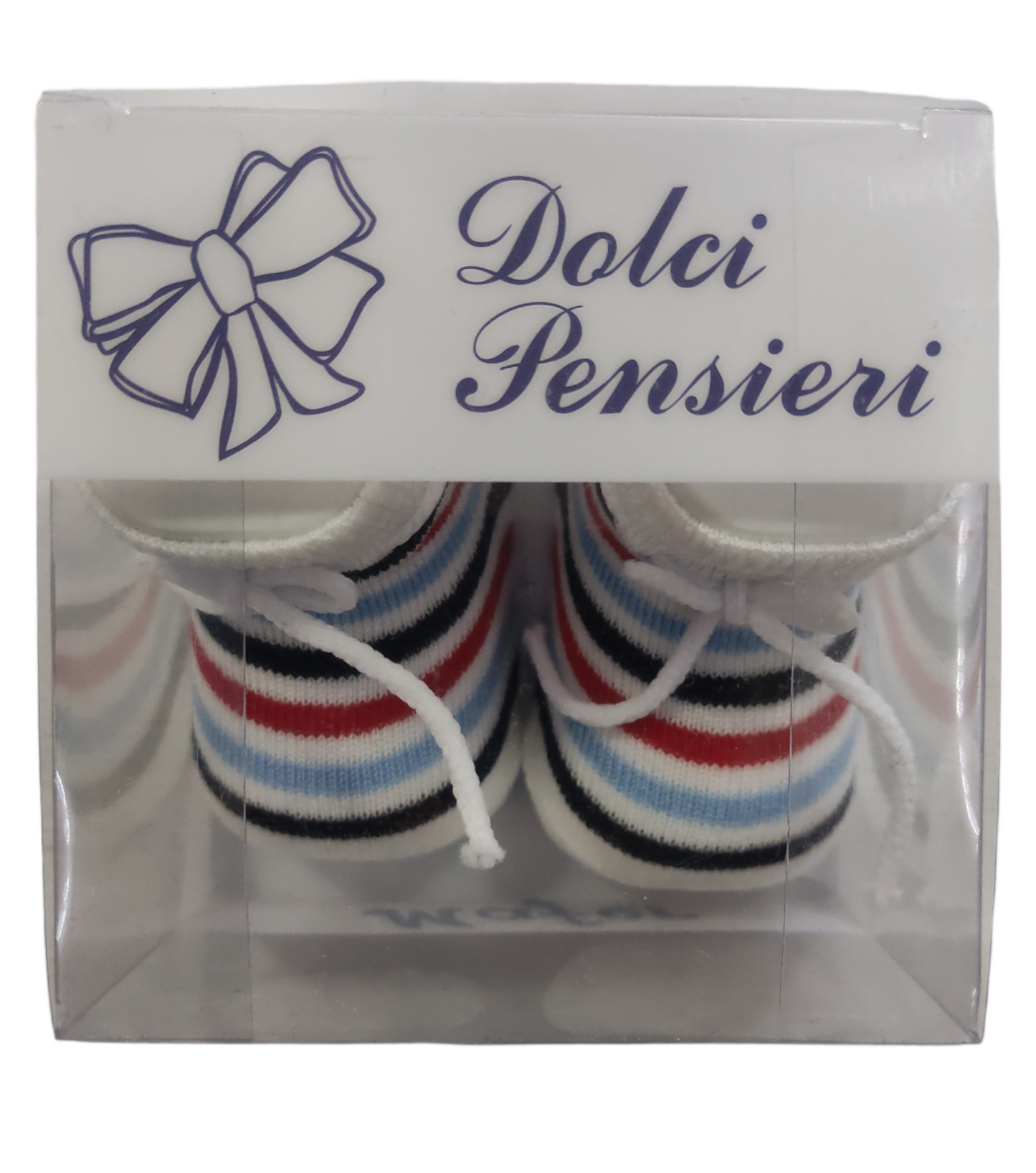 Scarpine Modello Calzino Bianco Righe Multicolore Babbucce Neonata Neonato Mafer Dolci Pensieri
