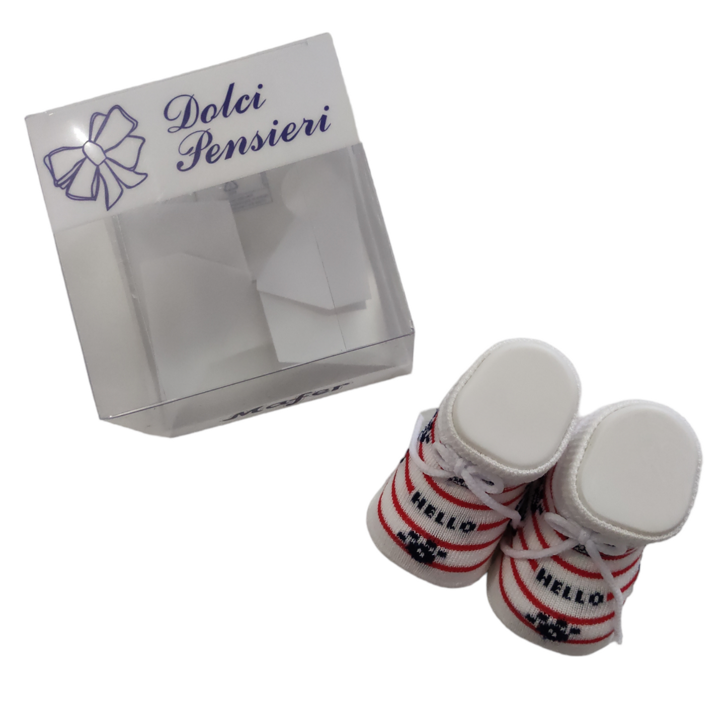 Scarpine Modello Calzino Bianco Righe Rosse Babbucce Neonato Mafer Dolci Pensieri
