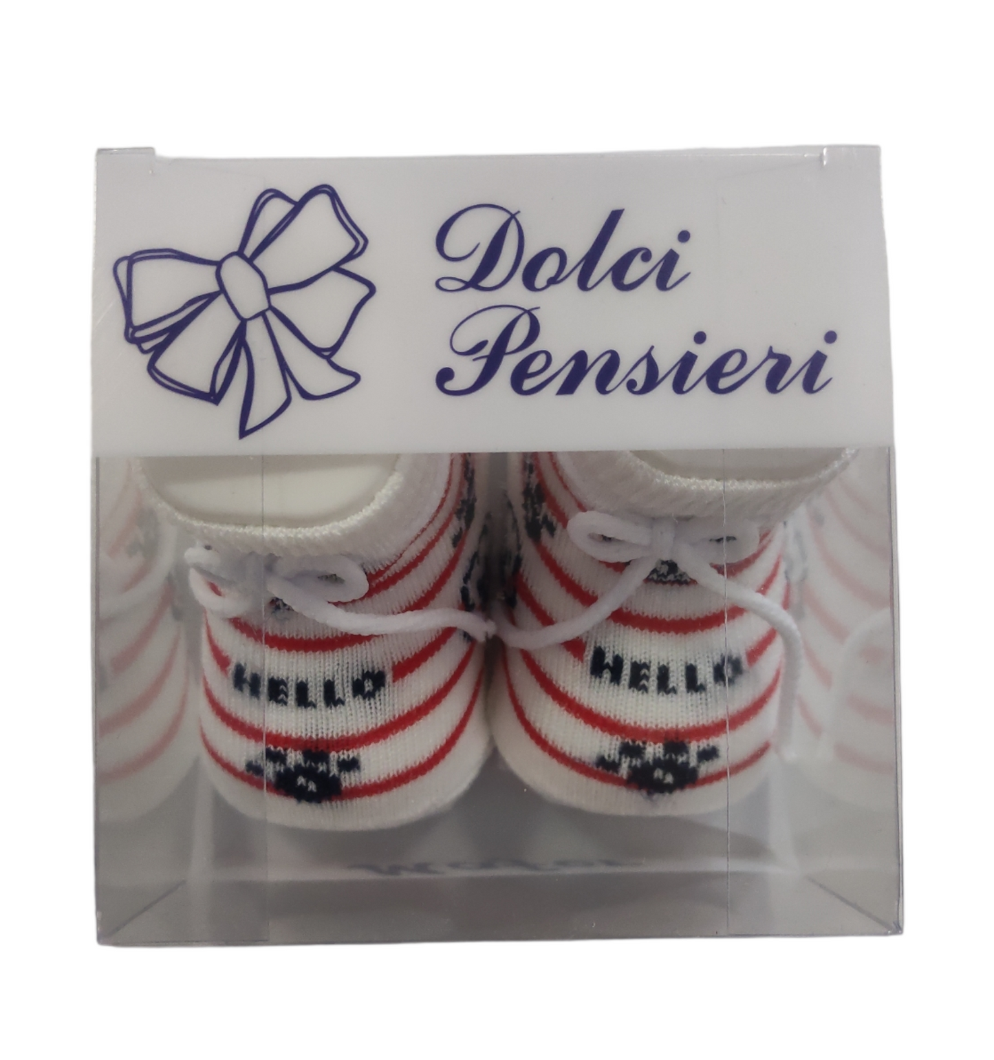 Scarpine Modello Calzino Bianco Righe Rosse Babbucce Neonato Mafer Dolci Pensieri