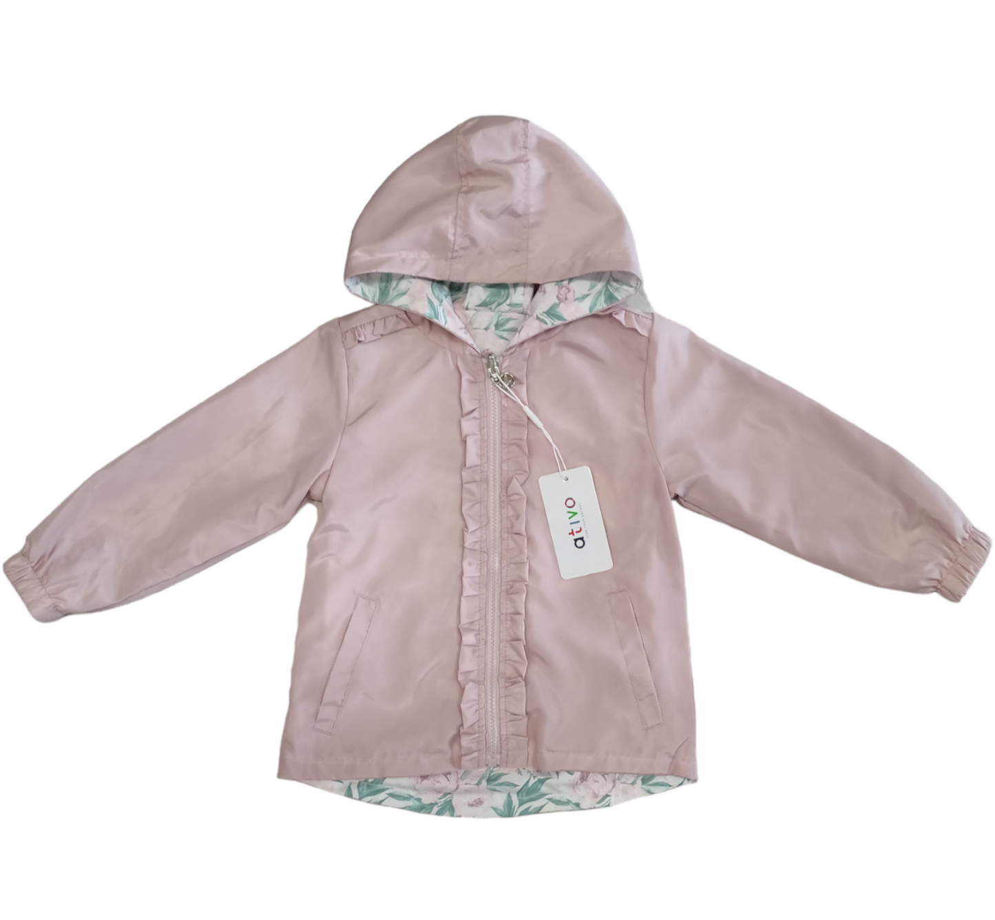 Giacca Antivento Reversibile Rosa e Fantasia a Fiori Ativo Kids Bambina/Ragazza 4-14 Anni
