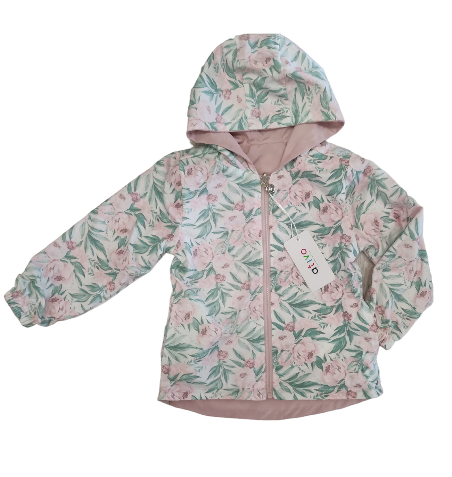 Giacca Antivento Reversibile Rosa e Fantasia a Fiori Ativo Kids Bambina/Ragazza 4-14 Anni