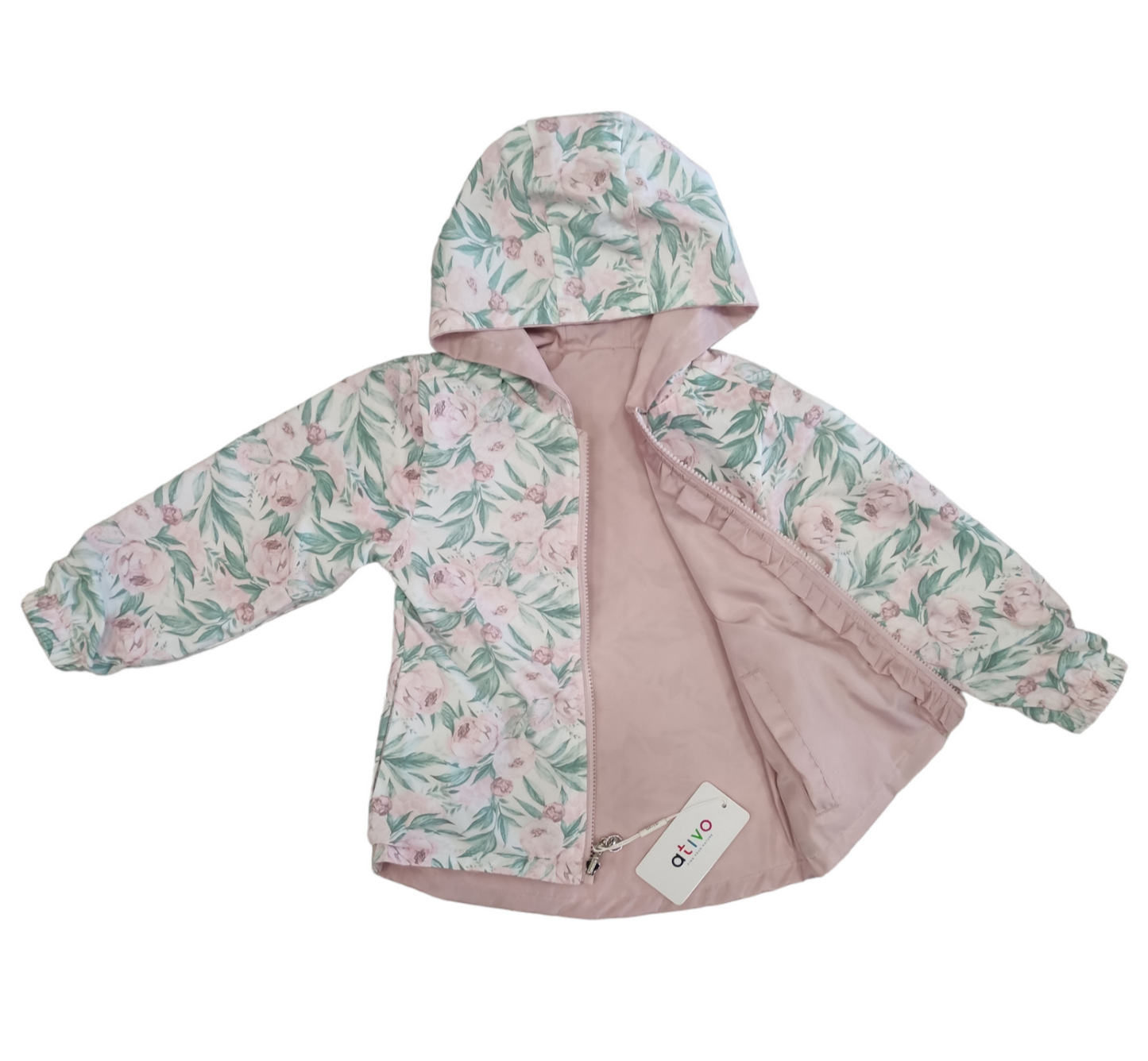 Giacca Antivento Reversibile Rosa e Fantasia a Fiori Ativo Kids Bambina/Ragazza 4-14 Anni