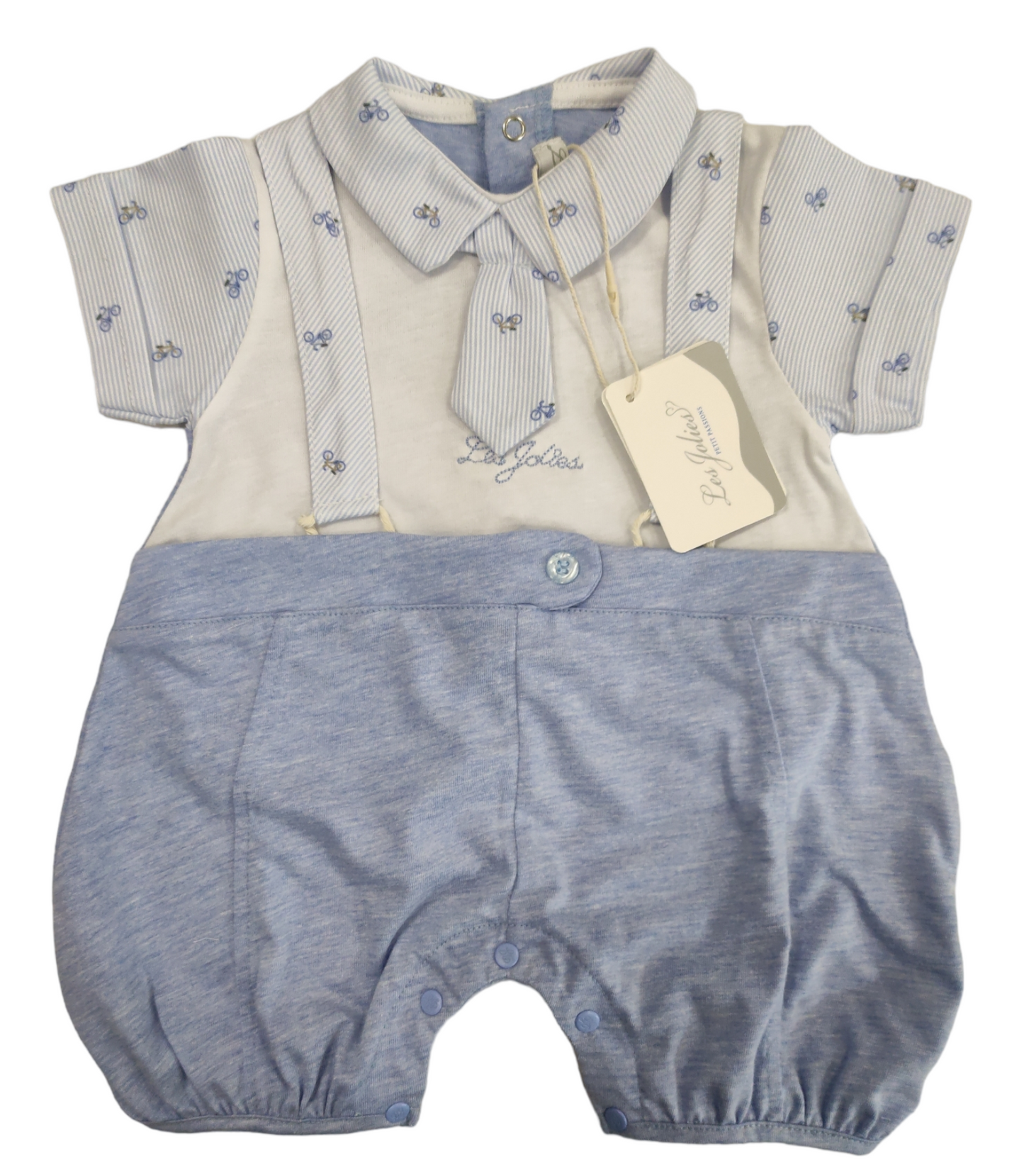 Pagliaccetto Estivo Modello Salopette con Cravattino Neonato Les Jolies 1/3 - 3/6 Mesi