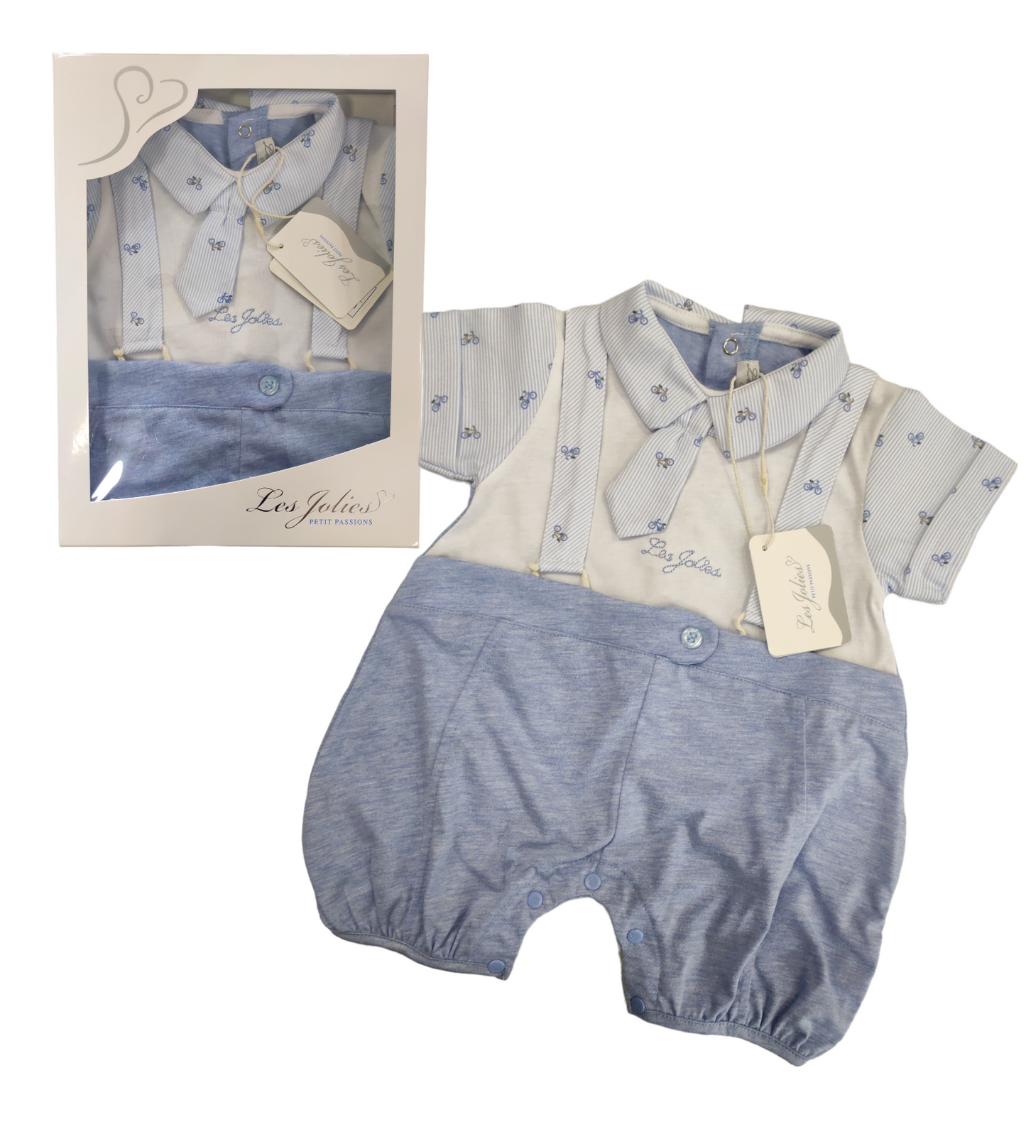 Pagliaccetto Estivo Modello Salopette con Cravattino Neonato Les Jolies 1/3 - 3/6 Mesi
