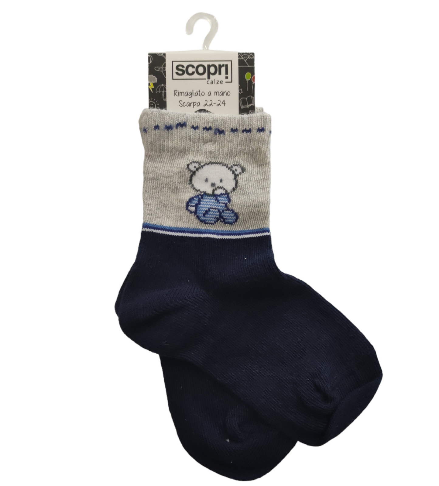 Calzini in Cotone Fantasia Colorati Bambino Rimagliato a Mano Scarpa 22-24 Scopri Calze