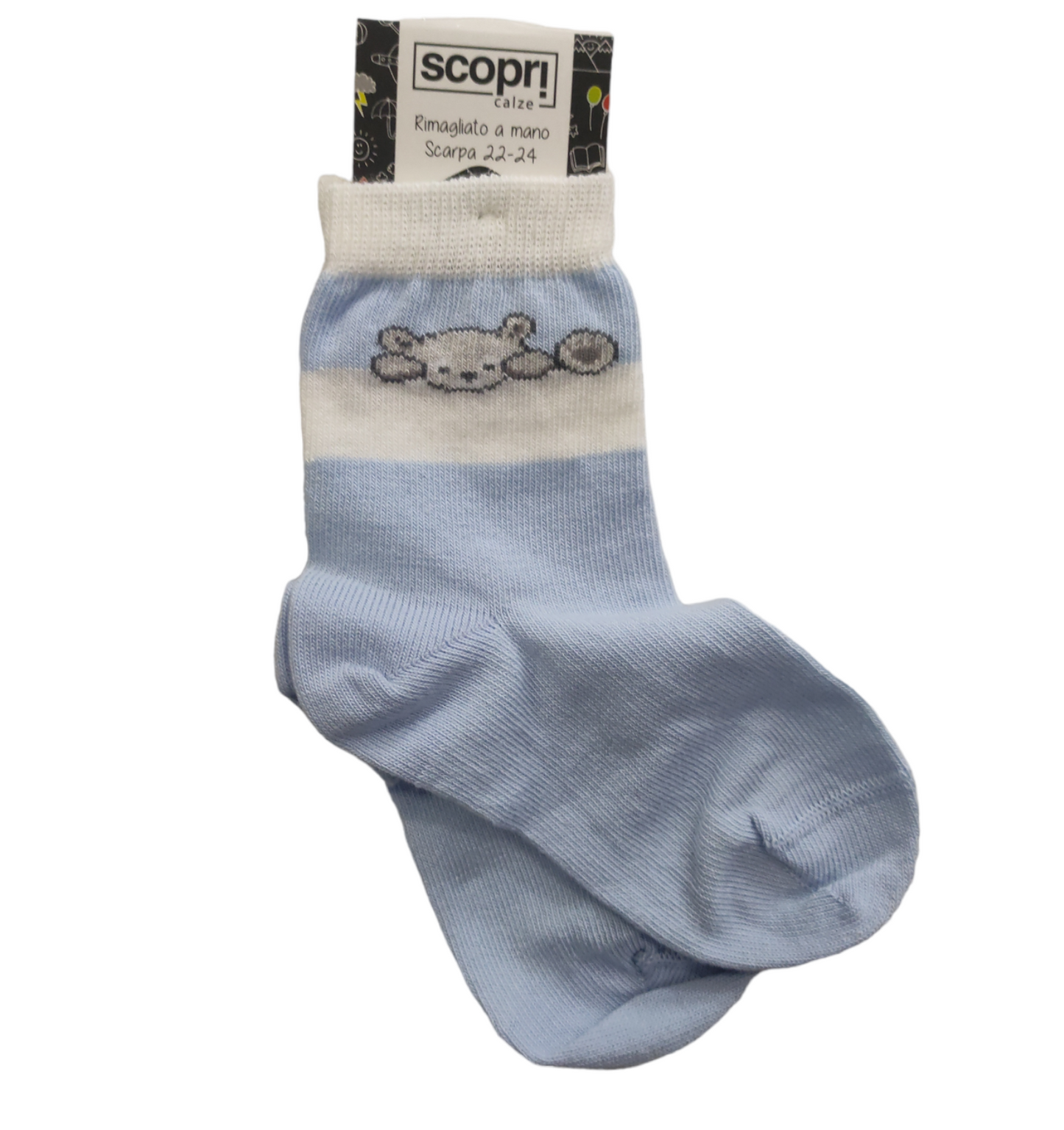 Calzini in Cotone Fantasia Colorati Bambino Rimagliato a Mano Scarpa 22-24 Scopri Calze