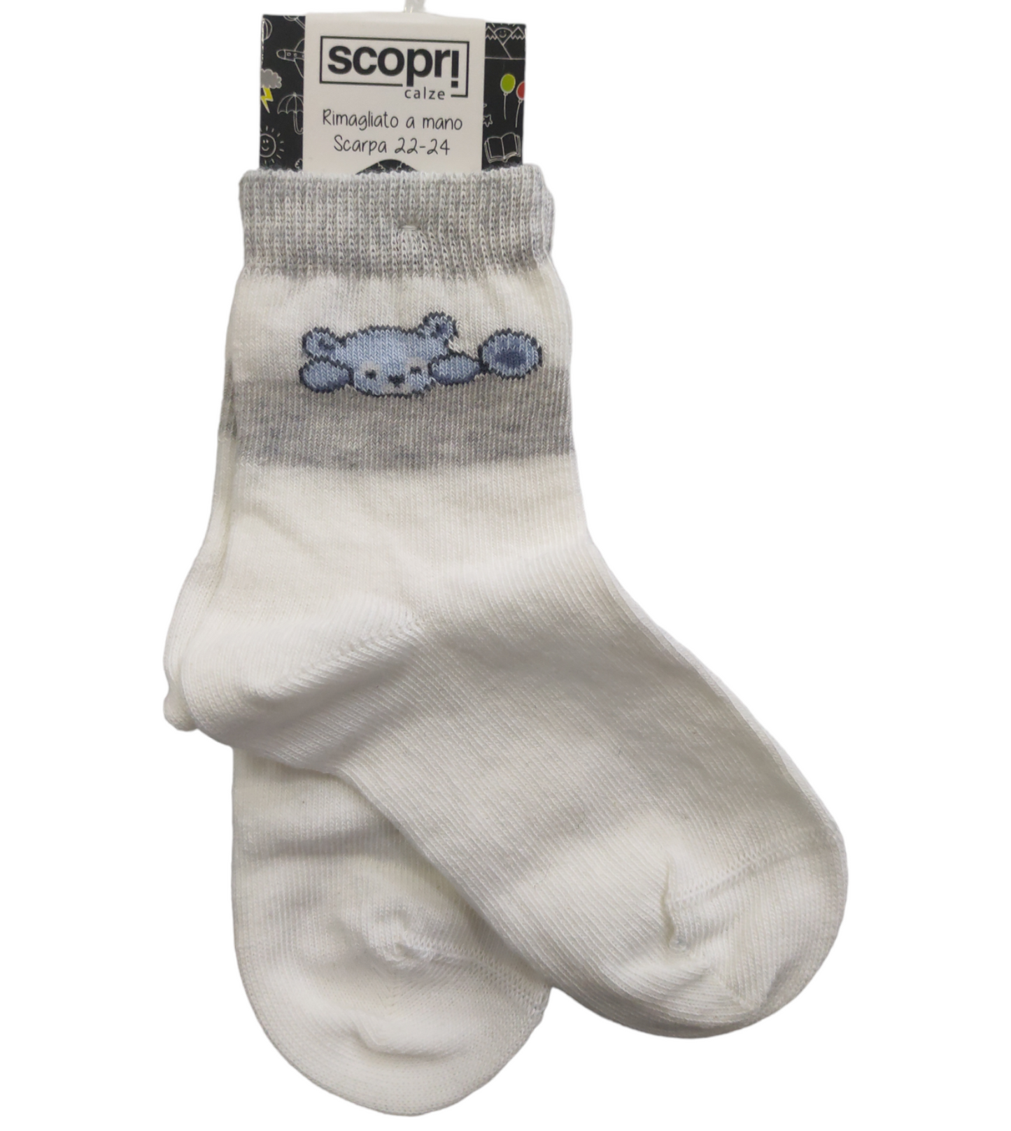 Calzini in Cotone Fantasia Colorati Bambino Rimagliato a Mano Scarpa 22-24 Scopri Calze