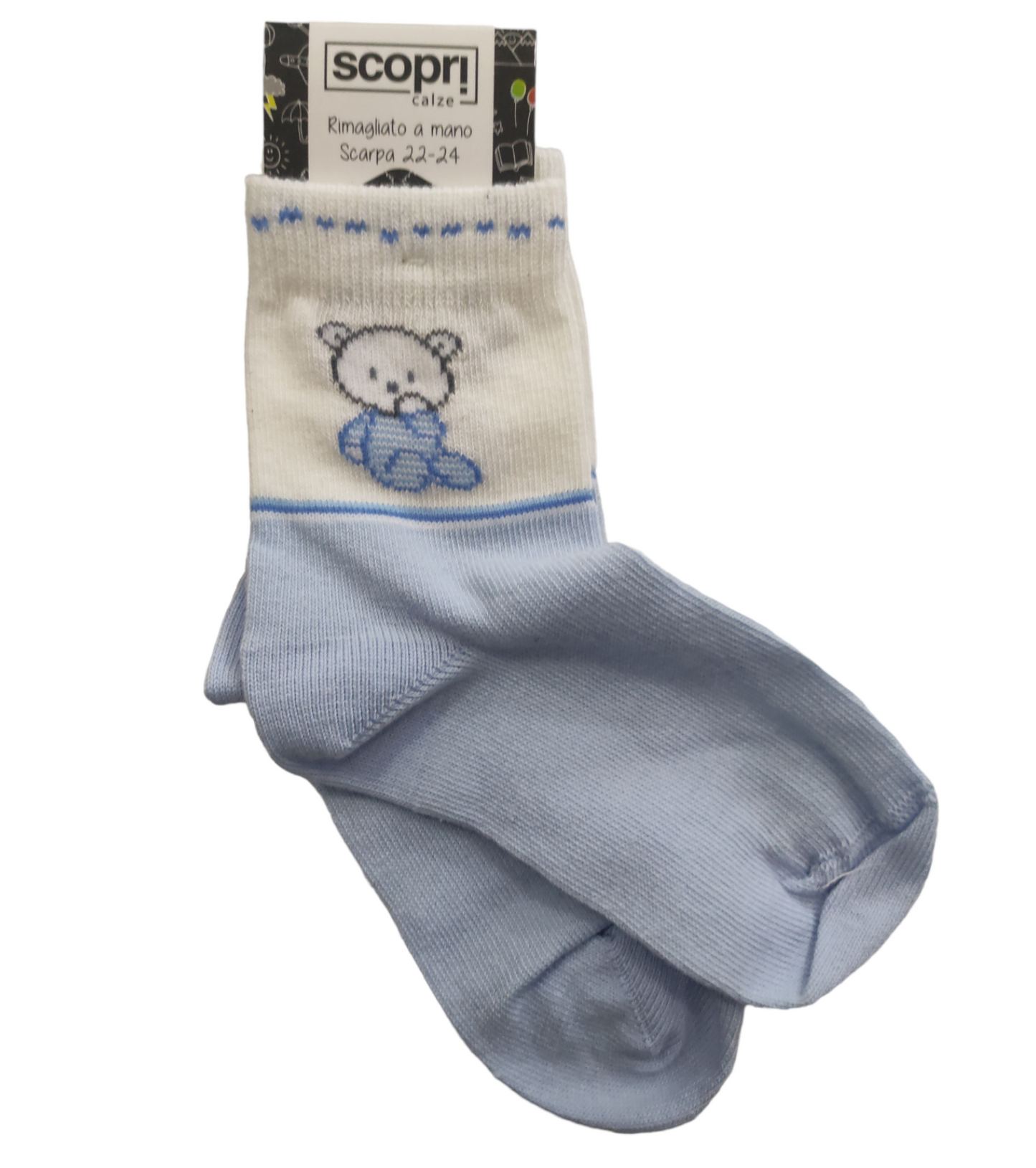 Calzini in Cotone Fantasia Colorati Bambino Rimagliato a Mano Scarpa 22-24 Scopri Calze